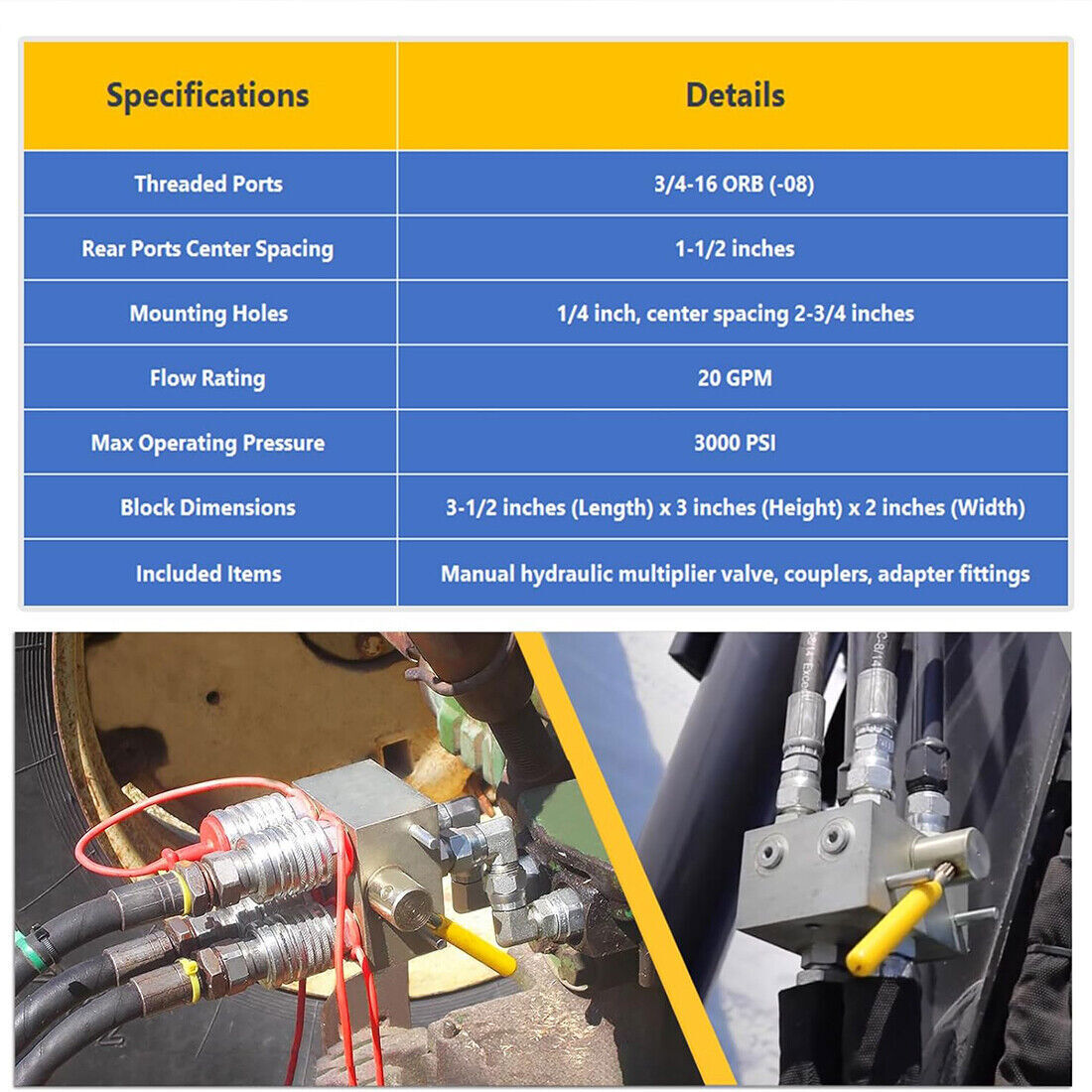 Manual Hydraulic Multiplier, SCV Splitter/Diverter Valve, 20 GPM Flow, 3000 PSI