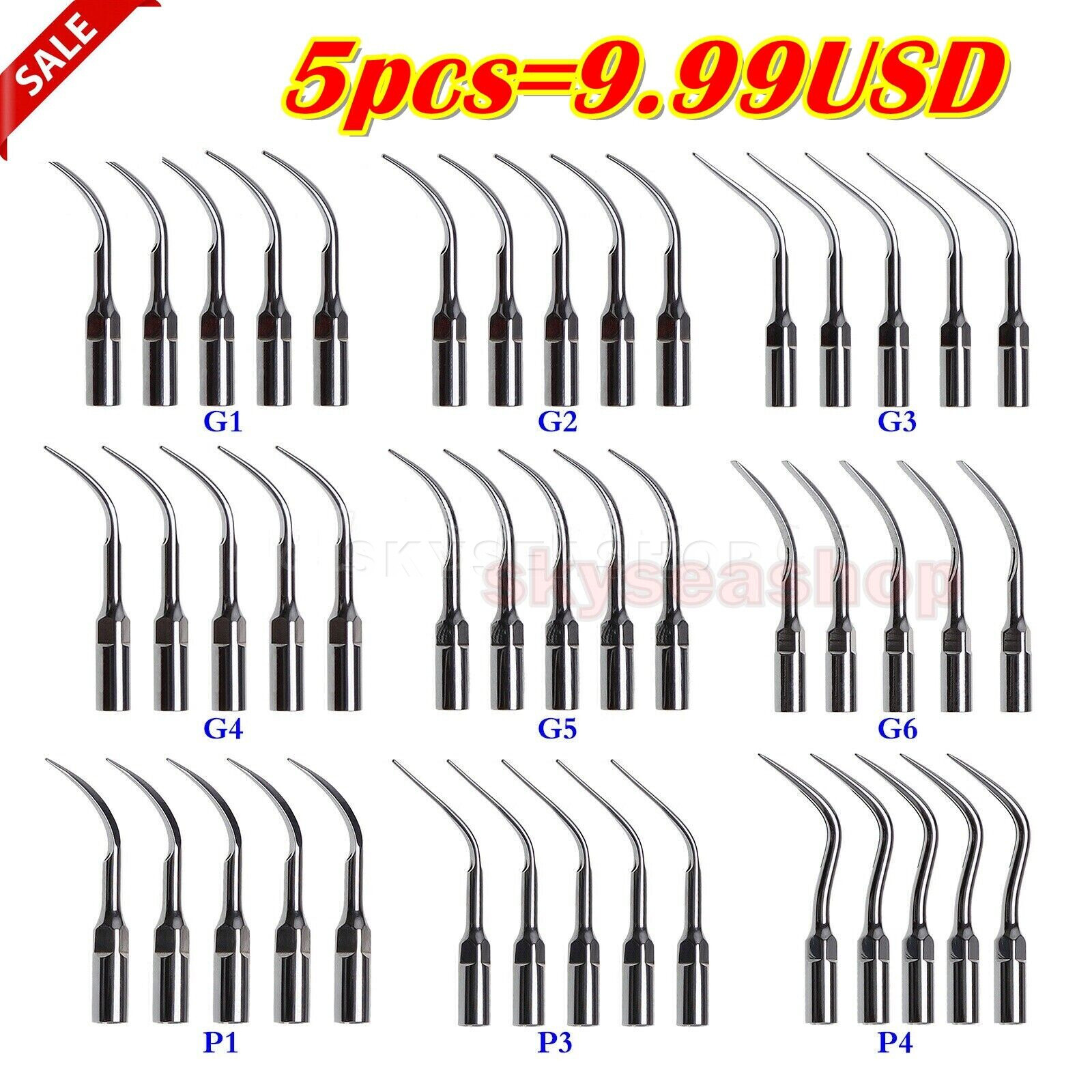 5-10pcs Dental Ultrasonic Piezo Scaler Scaling Tips fit EMS Woodpecker Handpiece