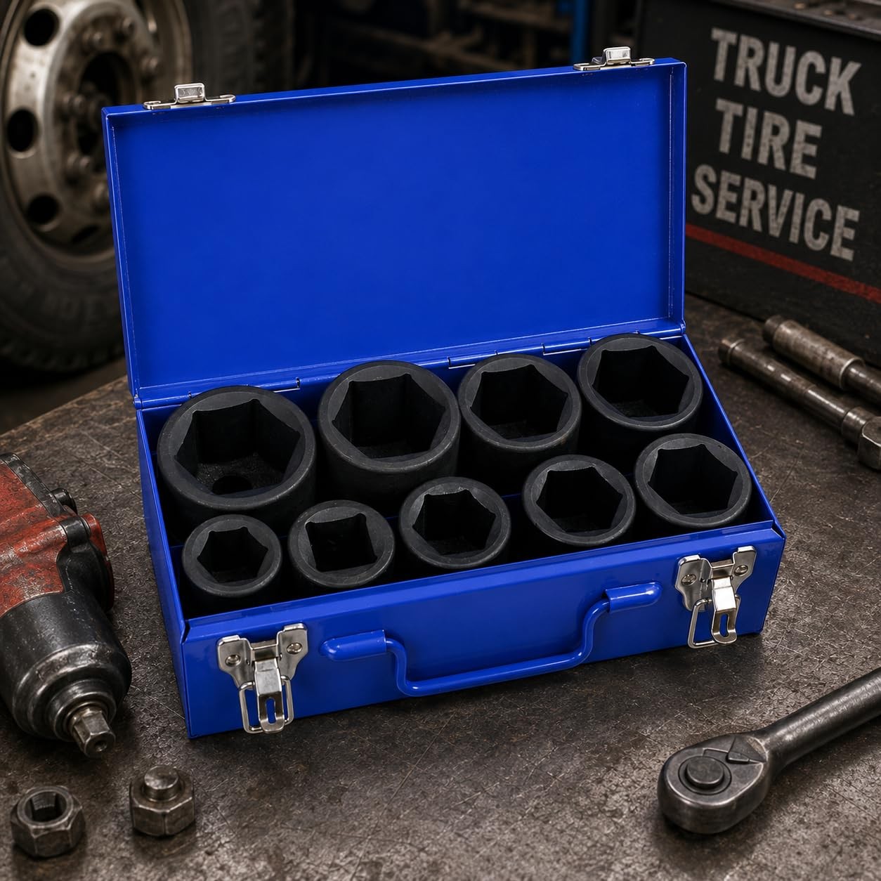 Stark Usa 9-Pieces 1 Drive Deep Impact Socket Set 6-Point 1-Inch – 2-Inch Heavy