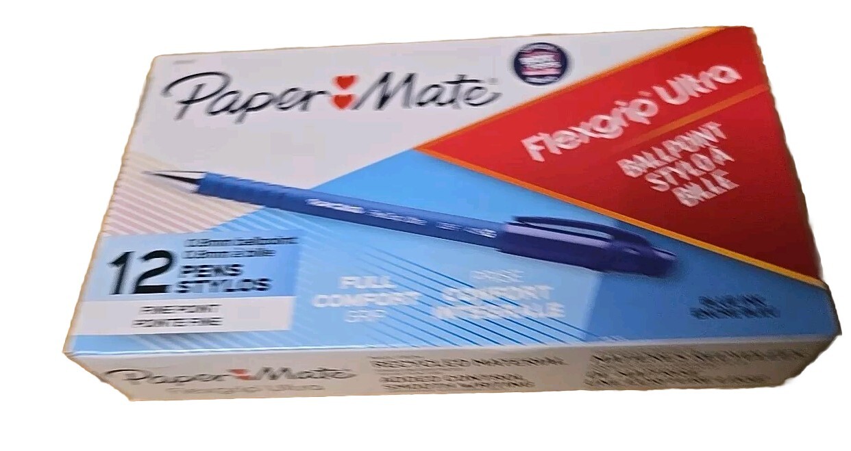 Box of 12 – NEW! FlexGrip Ultra Recycled Ballpoint Pen, Stick, Fine 0.8mm BLUE!