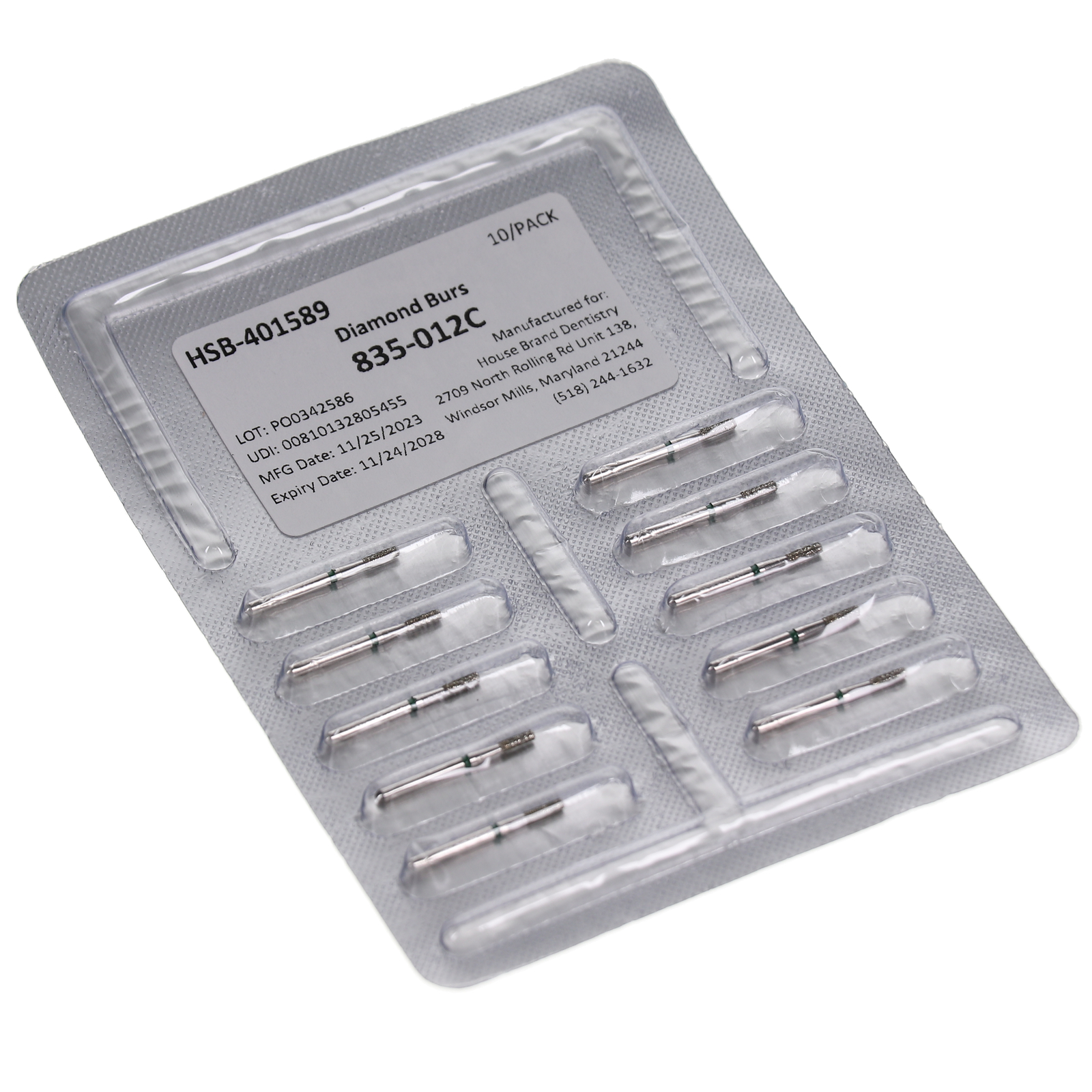 House Brand Dentistry 401589 FG 835-012C Flat Cylinder Coarse Diamond Burs 10/Pk