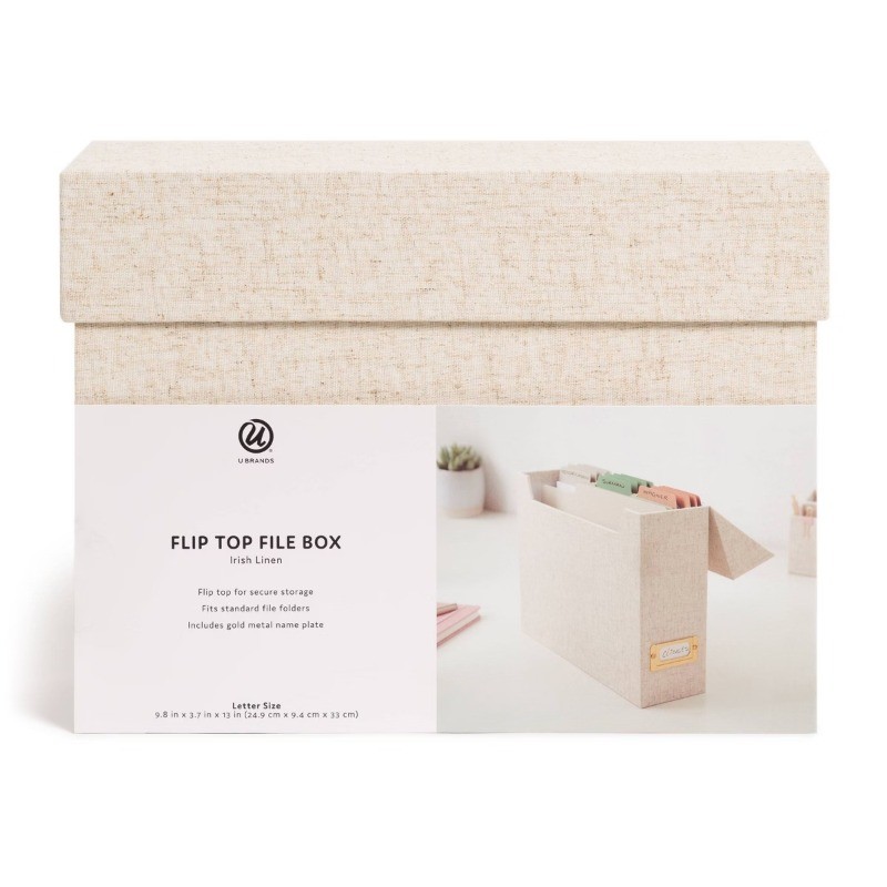 Flip Top File Box Linen Wrapped Beige
