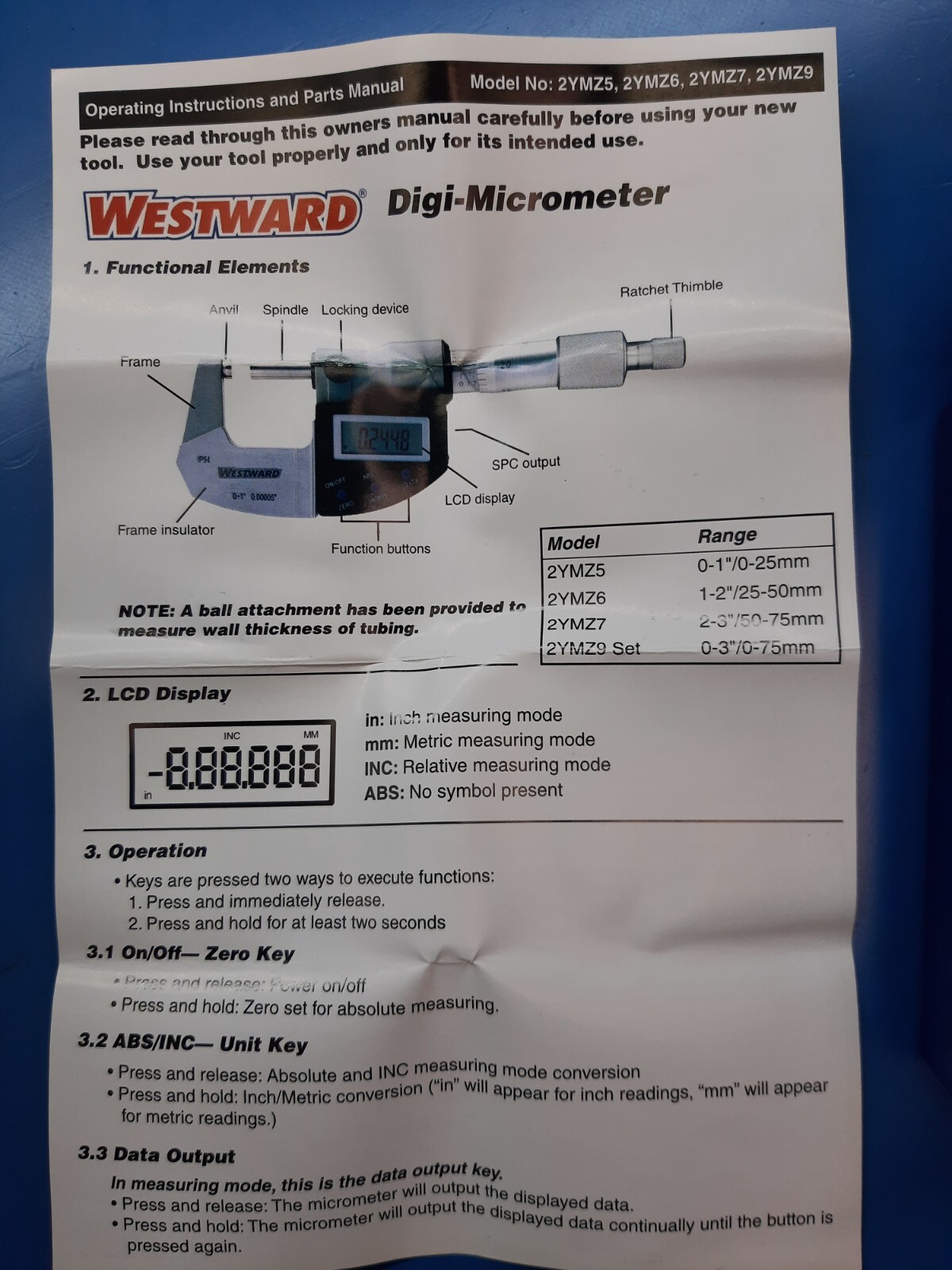 Grainger Westward Digital Outside Micrometer 1-2″ .00005″ IP54 Ratcheting NEW