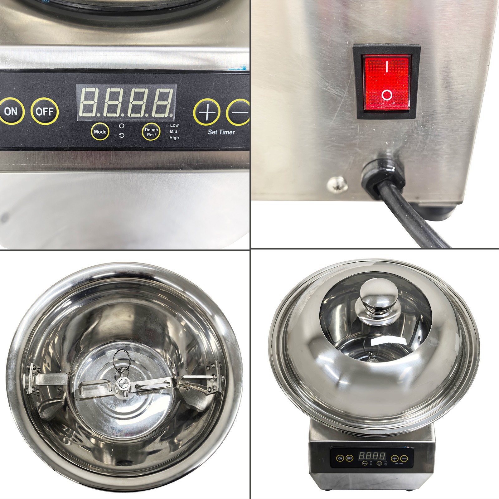 Commercial 8KG Dough Mixer w Detachable Basin, Auto Reverse, 3-Temp Heat & Lock