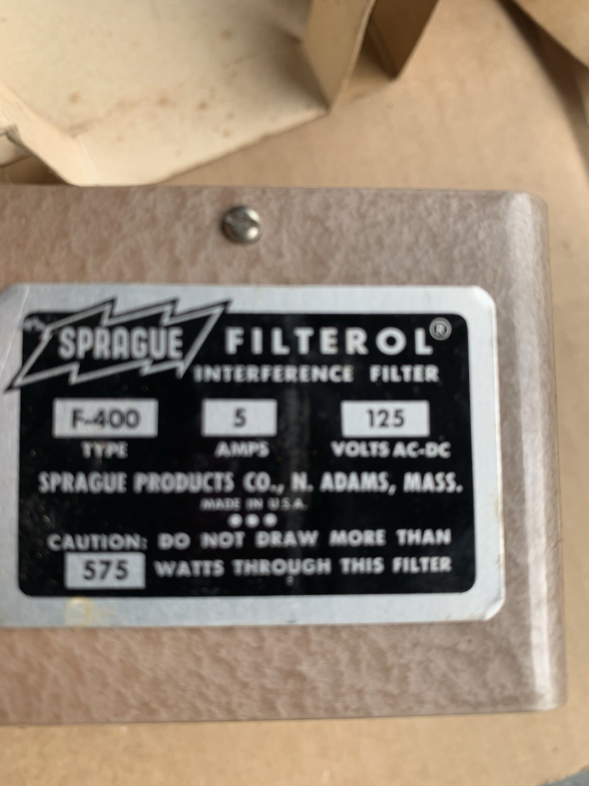 Sprague F-400 Filterol interference filter, 5 amps, 575W New?