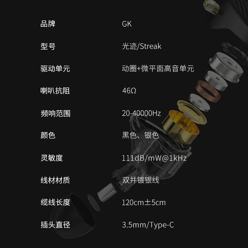 Gk Streak Dual Driver Wired In Ear Hifi Earphones Kun Dynamic Micro Planar Tweet