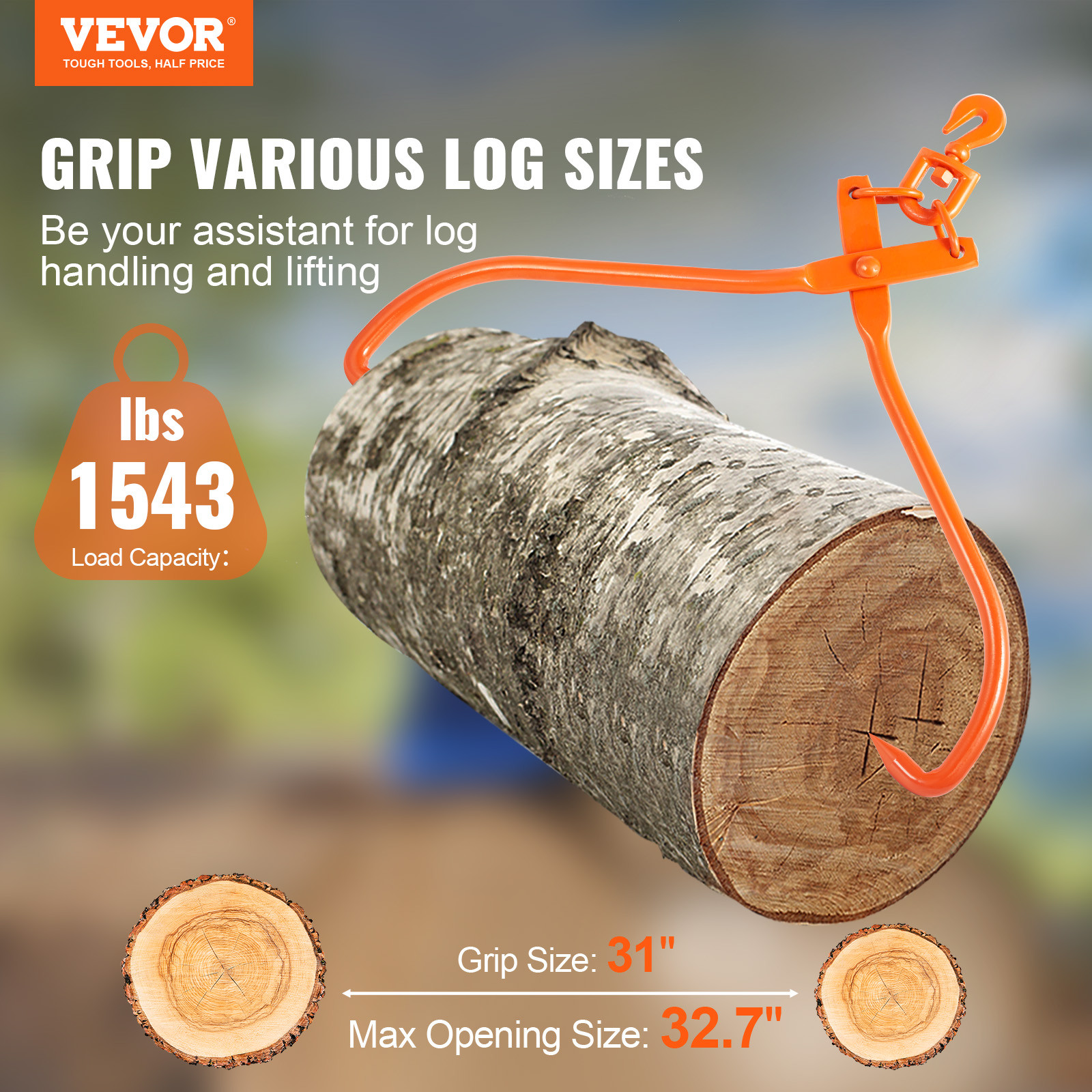 VEVOR Log Skidding Tongs 32 inch 2 Claw Log Lifting Tongs Heavy Duty Rotating