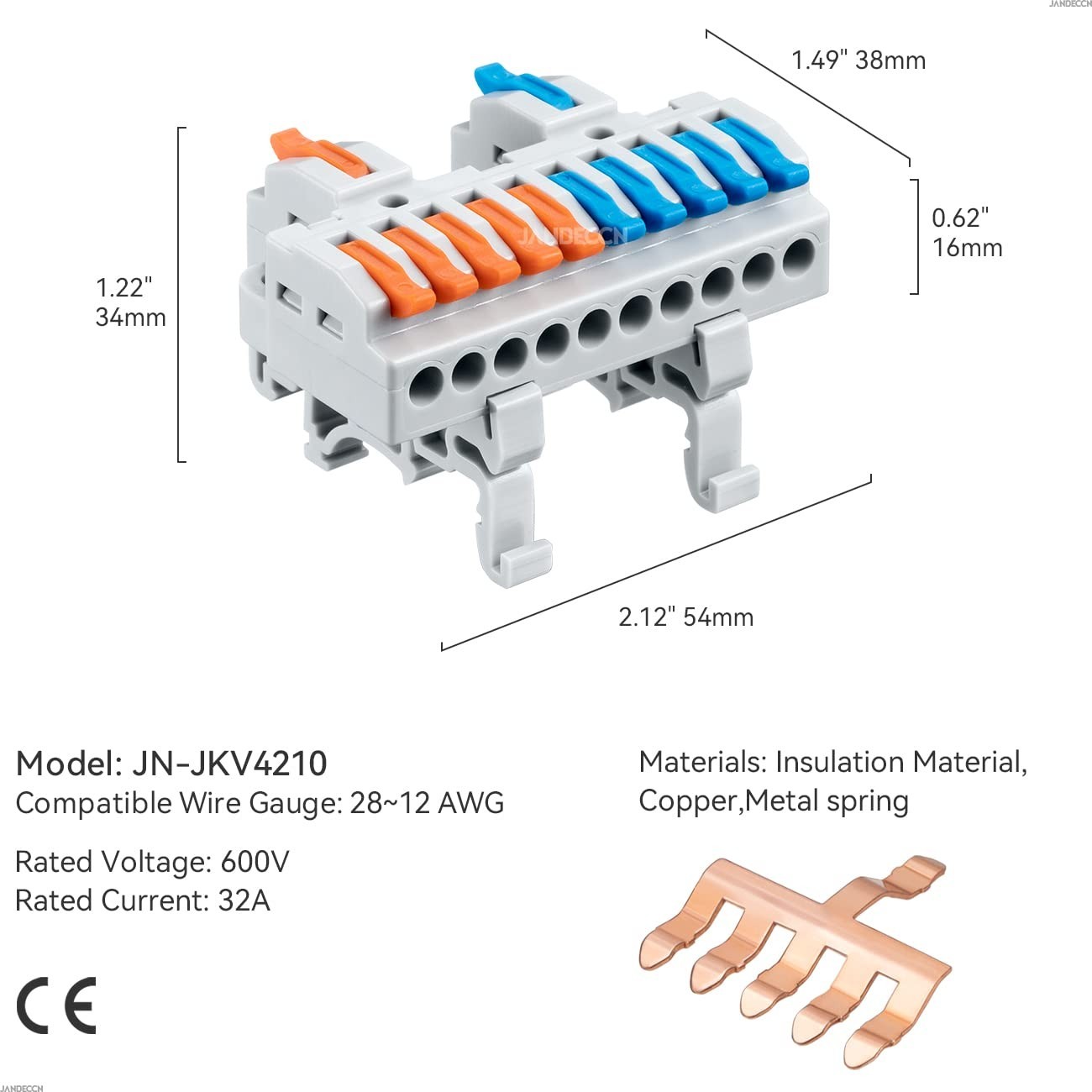 6pcs DIN Rail Terminal Blocks, DIY Wire Connectors for 28-12AWG Circuit Splicing