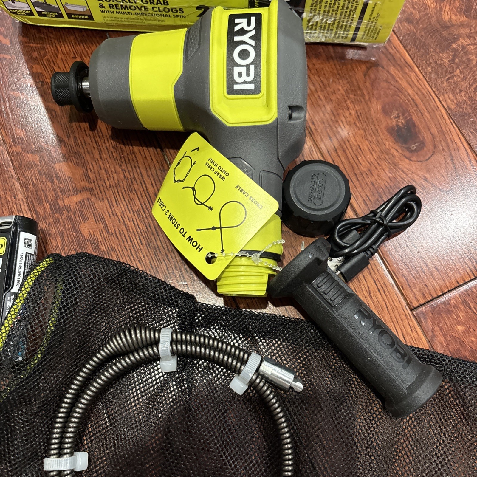 NEW Ryobi Lithium 3’ Drain Auger Kit UsbC 2AH Cordless FVPC55K Full Kit