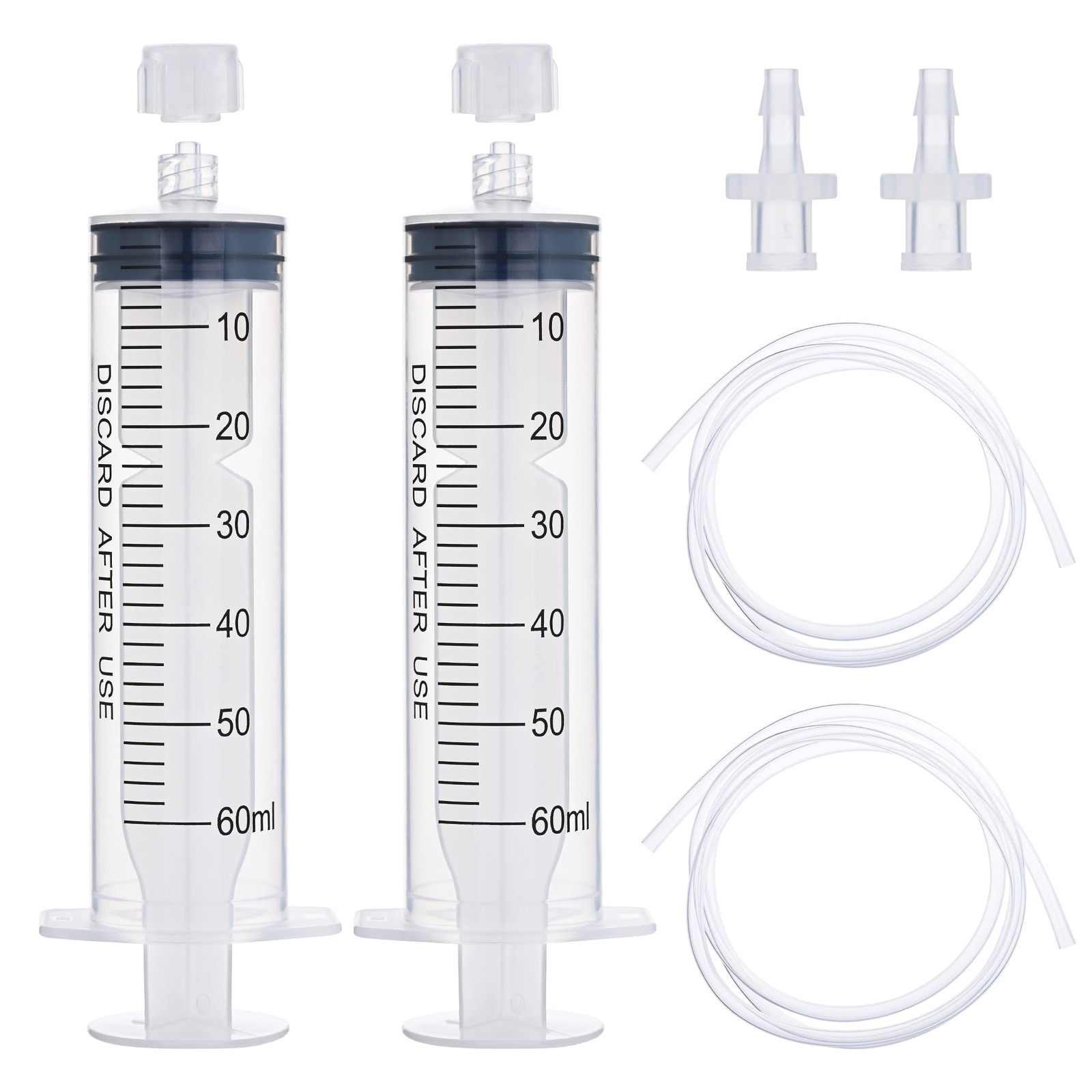 2 Pack 60ml Luer Lock Syringe with 39″ Tube, Large 60cc Plastic