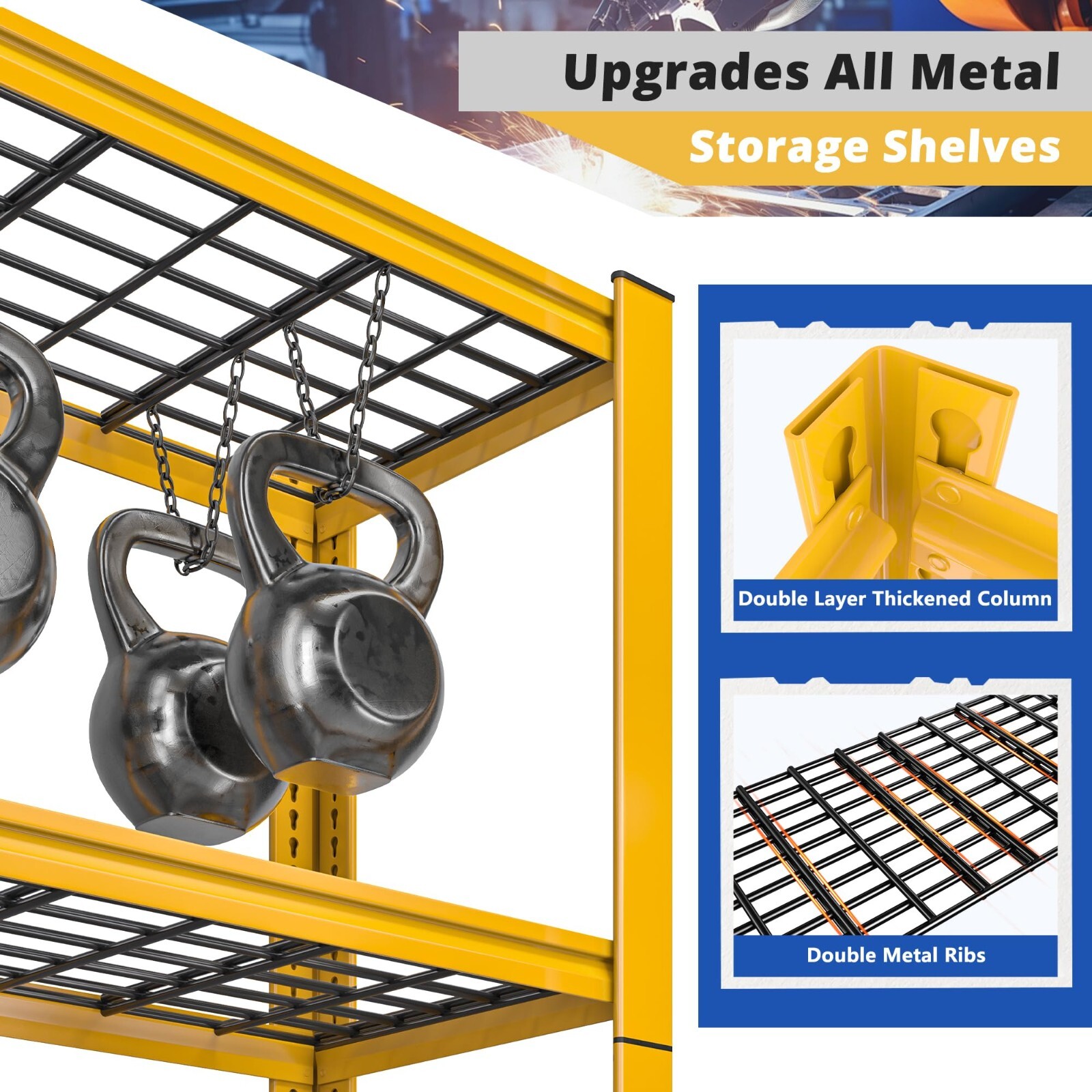 1Pcs Storage Shelves Garage Shelving Heavy Duty Shelving Units & Storage,Yellow