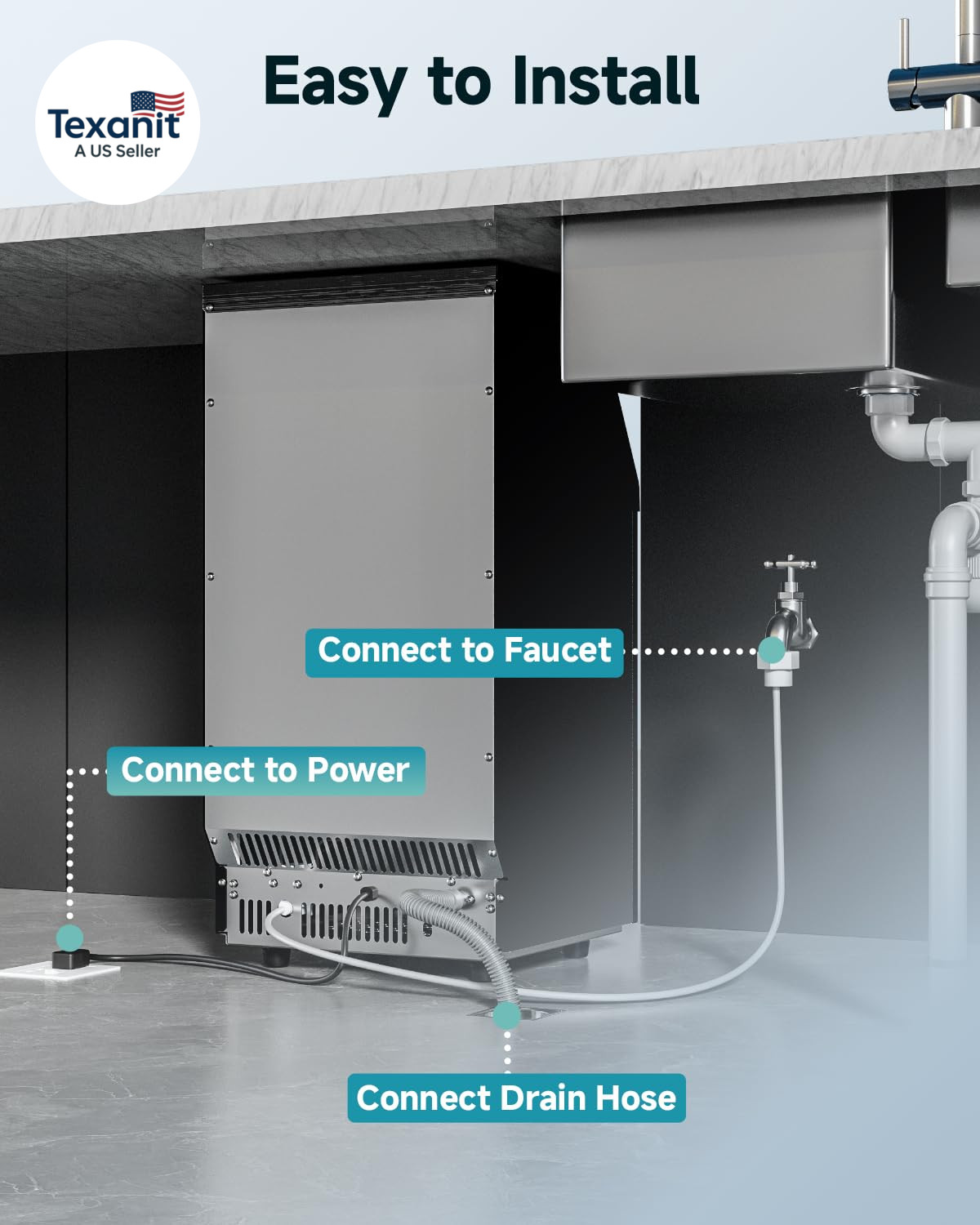 Commercial Ice Maker Machine,120Lbs/24H Stainless Steel under Counter Ice Machin