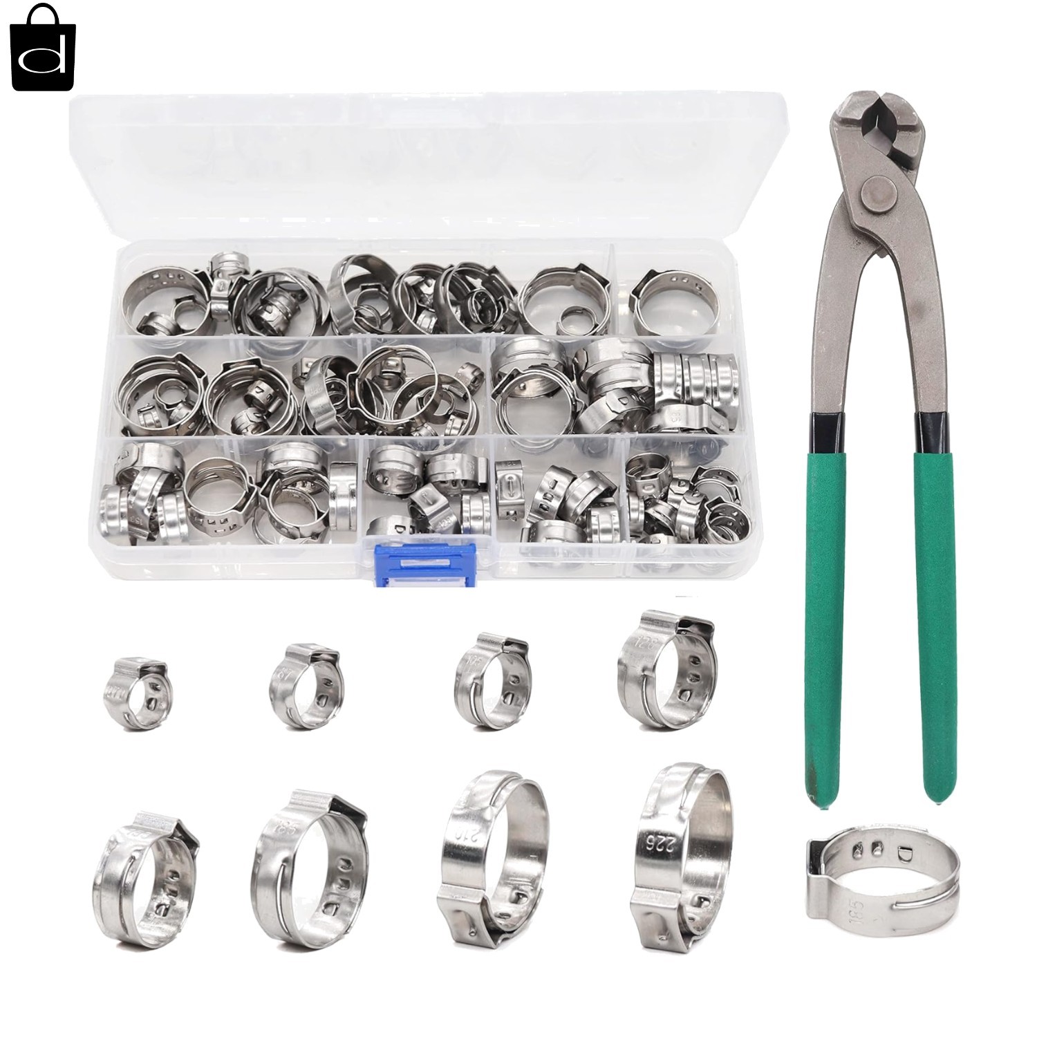 Single Ear Hose Clamps Oetiker 92Pcs(6.0mm-22.6mm) Crimp Pipe Assortment Kit