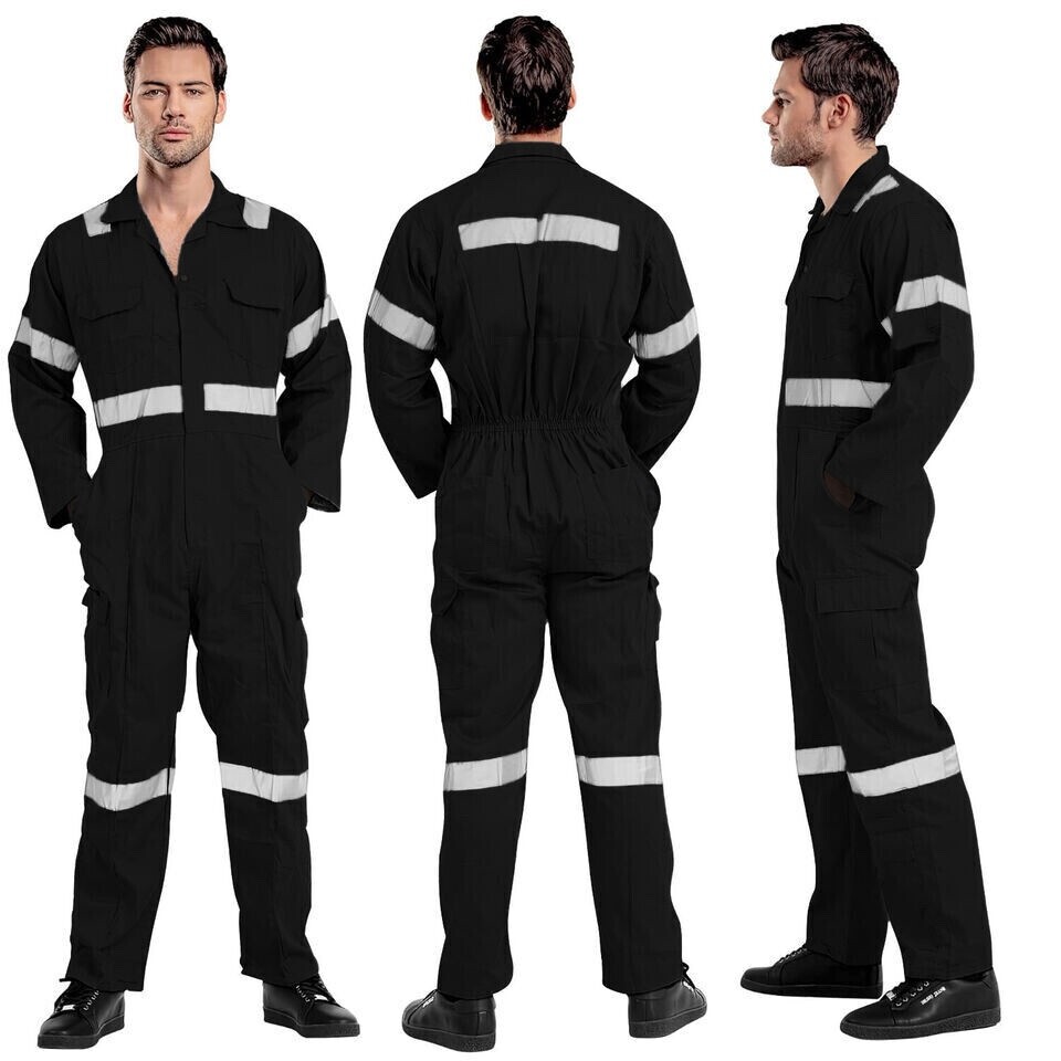 Black Work Wear Overall Safety Coverall Mechanics Reflector Protective Jump Suit