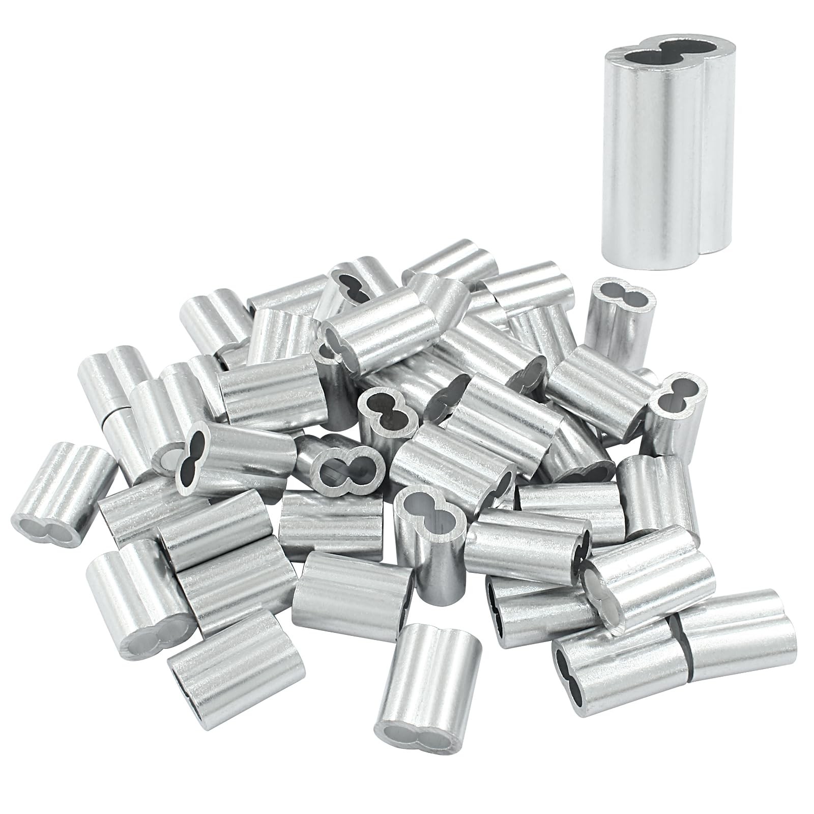 Murtenze 50Pcs 3/16″ Aluminum Crimping Loop Sleeve, Wire M5–3/16″(50 Pcs)
