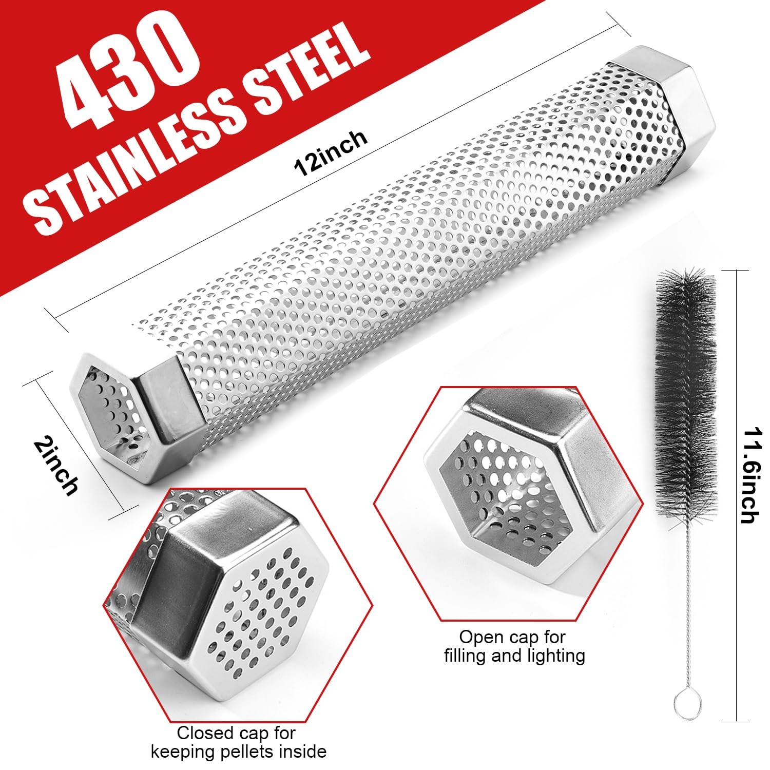 SHIKORI Smoker Tube,Stainless Steel Pellet Tube 6.1*2.16*1.96 in, 6 in