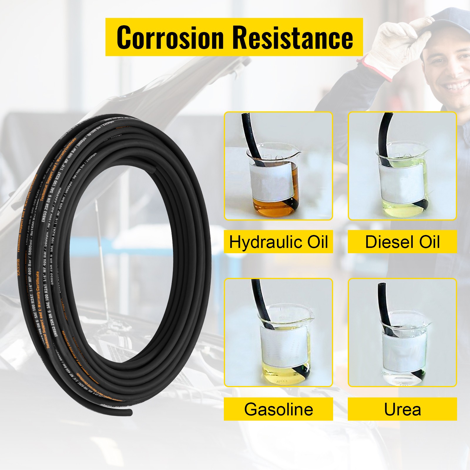 Uimoso Hydraulic Hose 100ft R2 Coiled Hose with 5800 PSI Pressure Capacity