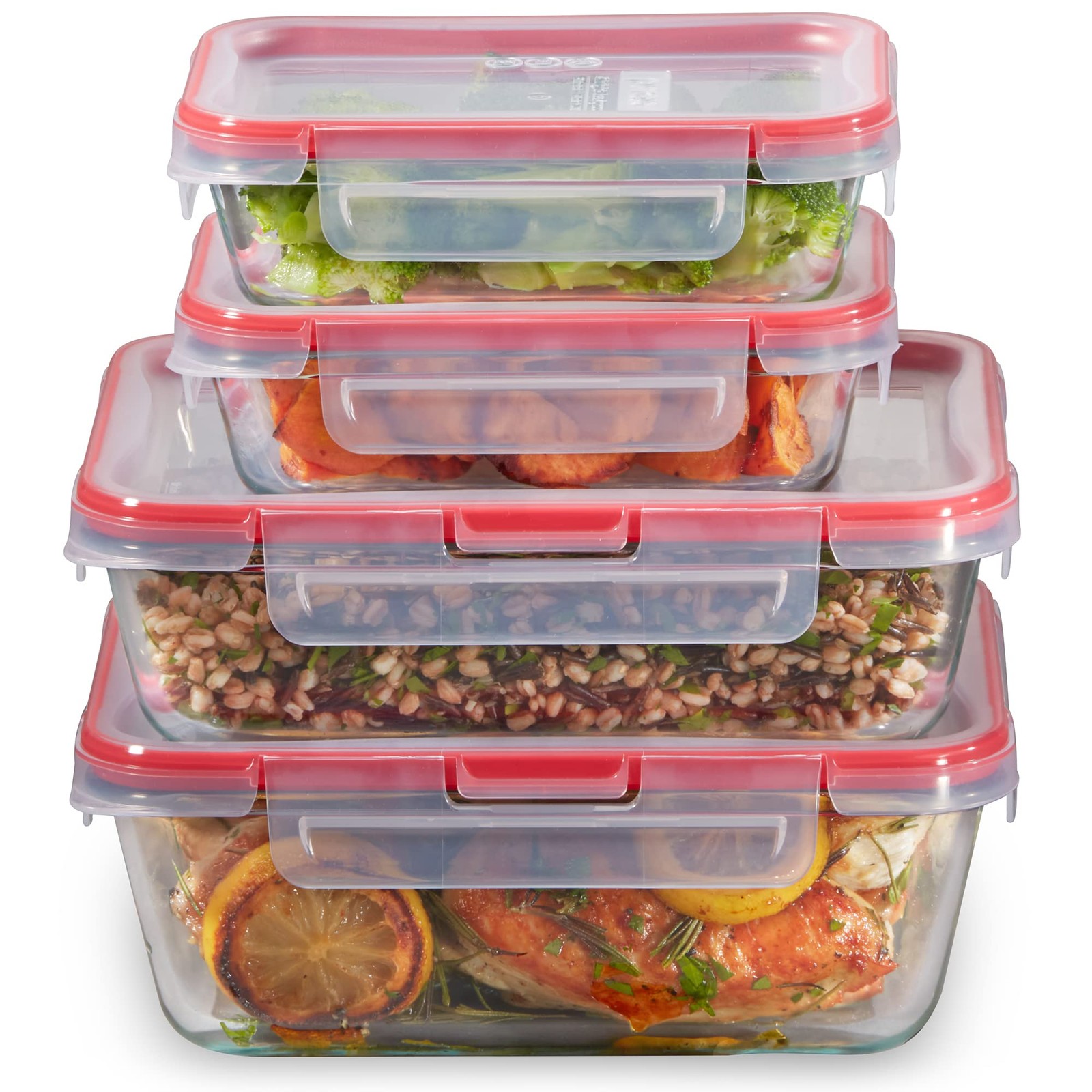 Pyrex Freshlock 4-Pack Mixed Sized Glass Food Storage Containers Set Plastic