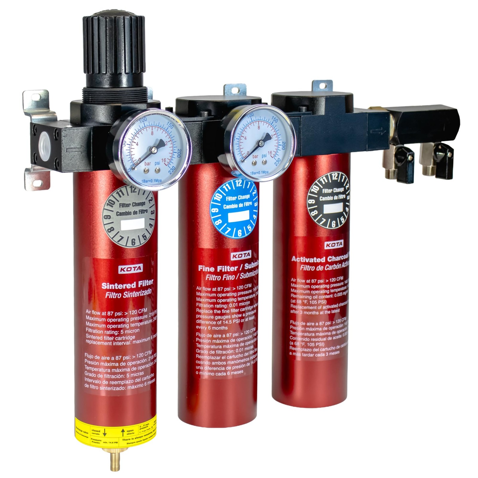 Heavy Duty 3 Stage Air Filter Regulator Water Separator for Air Compressor,