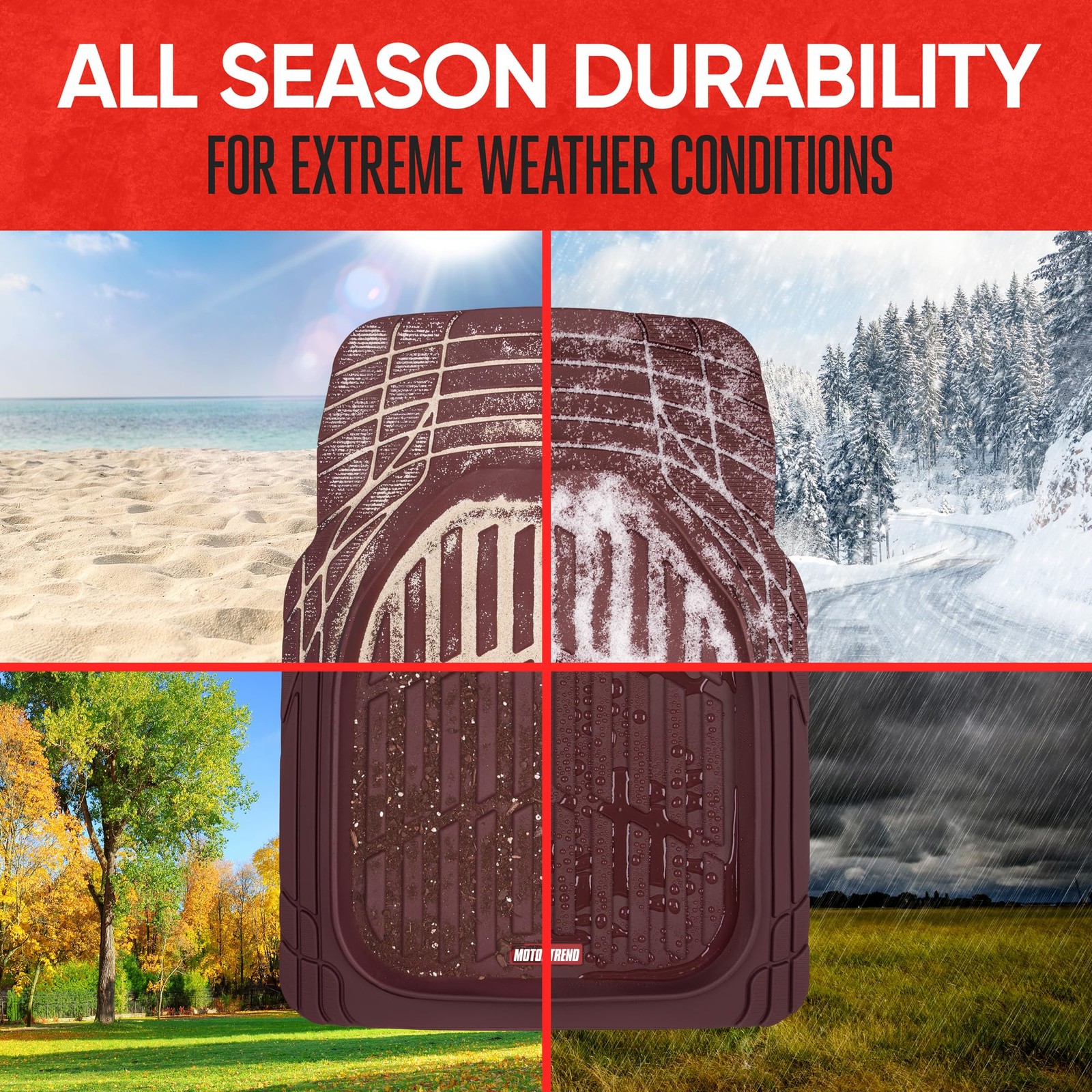 Bdk Red All Weather Heavy Duty Car Floor Mats Interior Liners For Auto Van