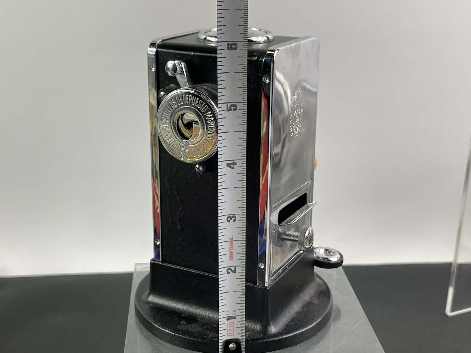 PRISTINE Vintage El Casco Pencil Sharpener Made In Spain Chrome and Black