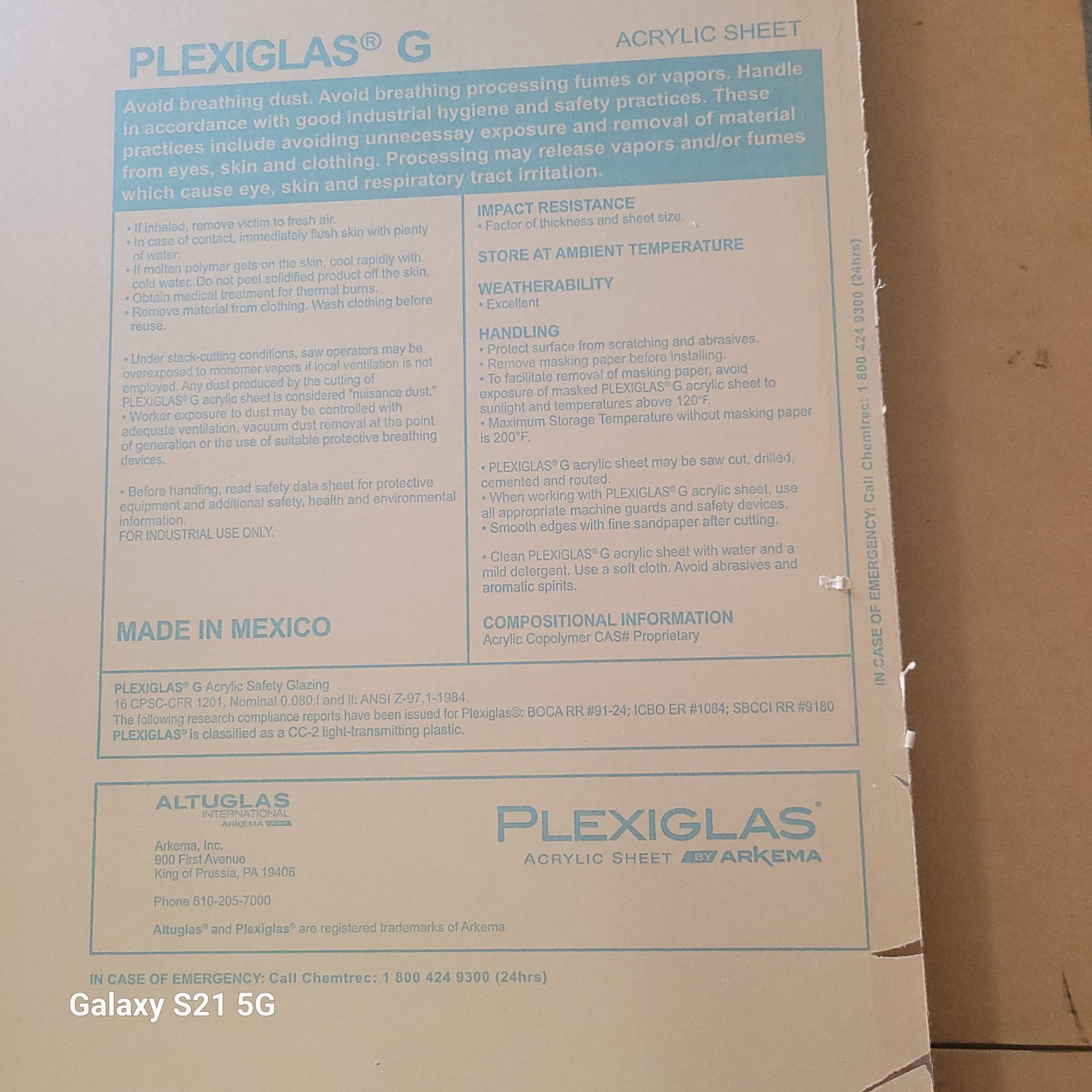 Plexiglas1-1/4” thick 37″ X 61″ Acrylic sheet, plexiglass