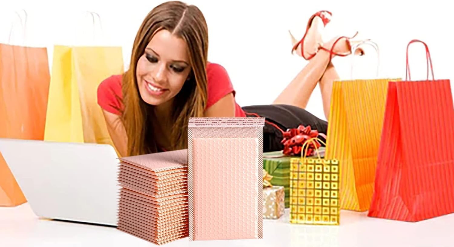 Small Poly Bubble Lined Mailers Padded 24 Pack 5×7 Inches 4 Colors Pink Green…