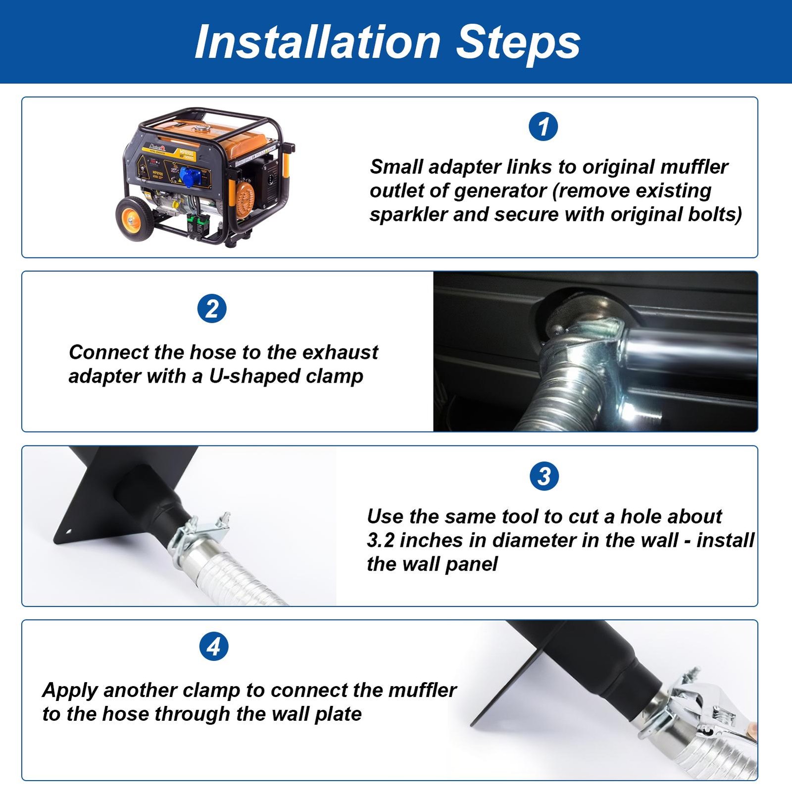 New Generator Exhaust Extension Muffler w/Wall Mounting Kit – Universal Fit US-