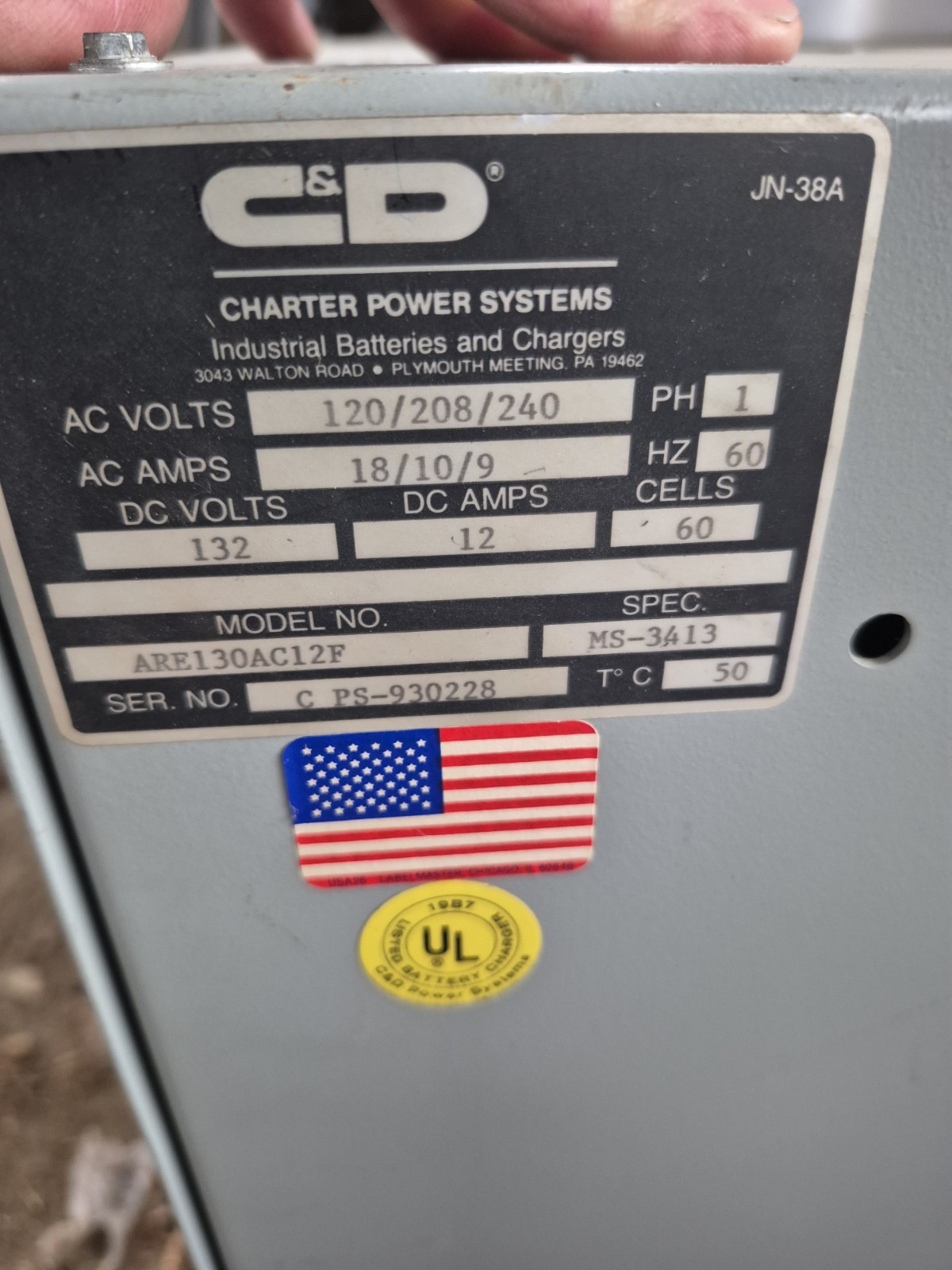 C&D BATTERY CHARGER 130V ARE130AC12F 120 208 220 SINGLE PHASE FORKLIFT SOLAR