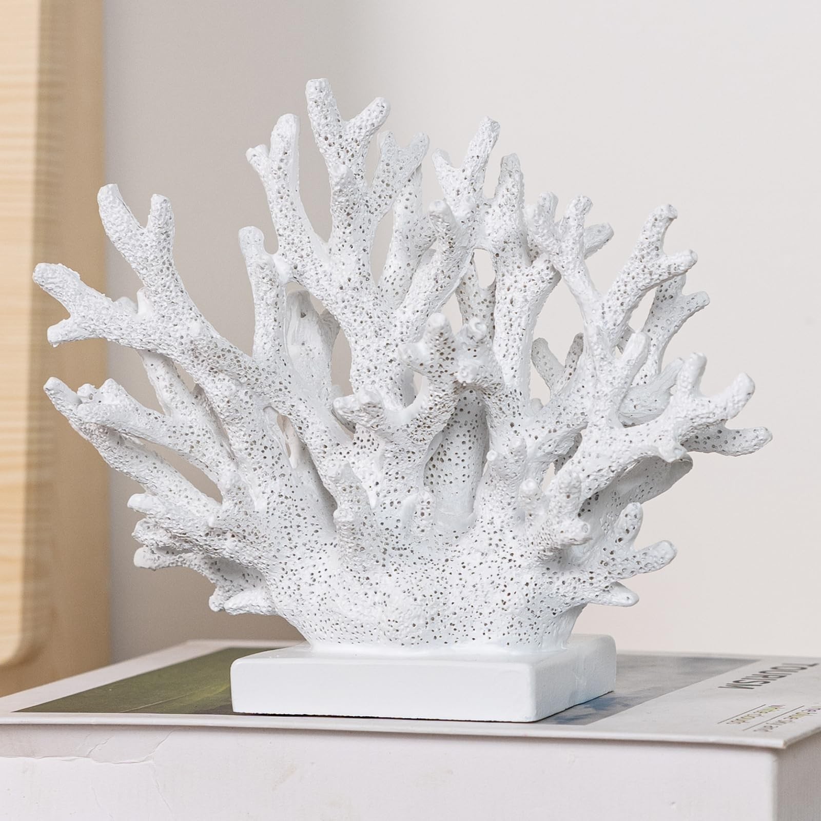 5.8″ H White Coral Decor, Resin Coral Statue, Nautical Decorations for Home, …