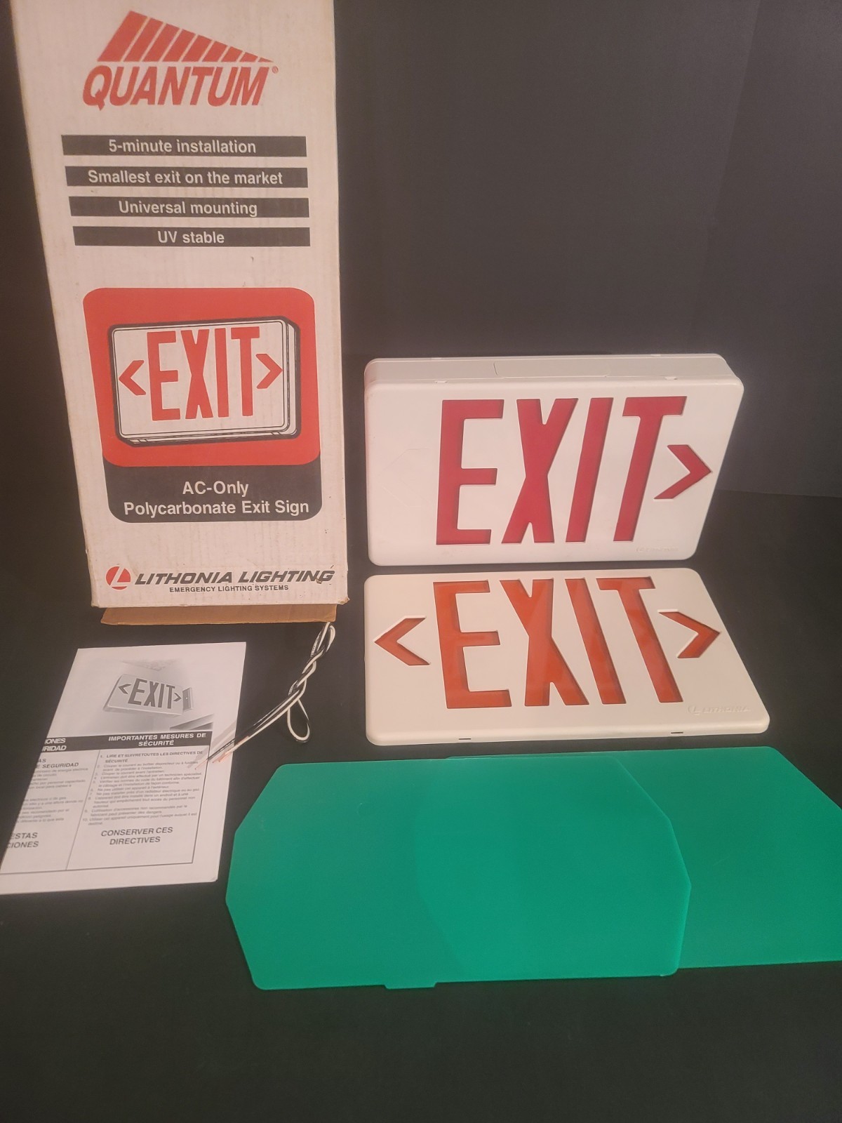 Lithonia Lighting Hardwire RED OR GREEN Emergency EXIT Sign QMSW 3 R /G 120 Volt