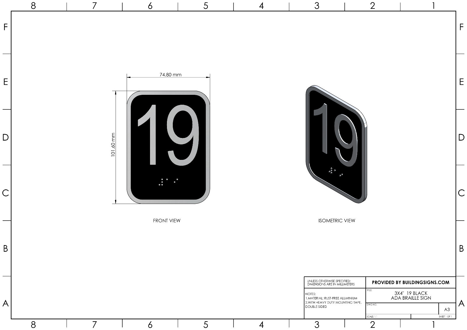 Elevator floor number 19 sign – Elevator Jamb Plate 19( 3×4, cast..-REF24-1027