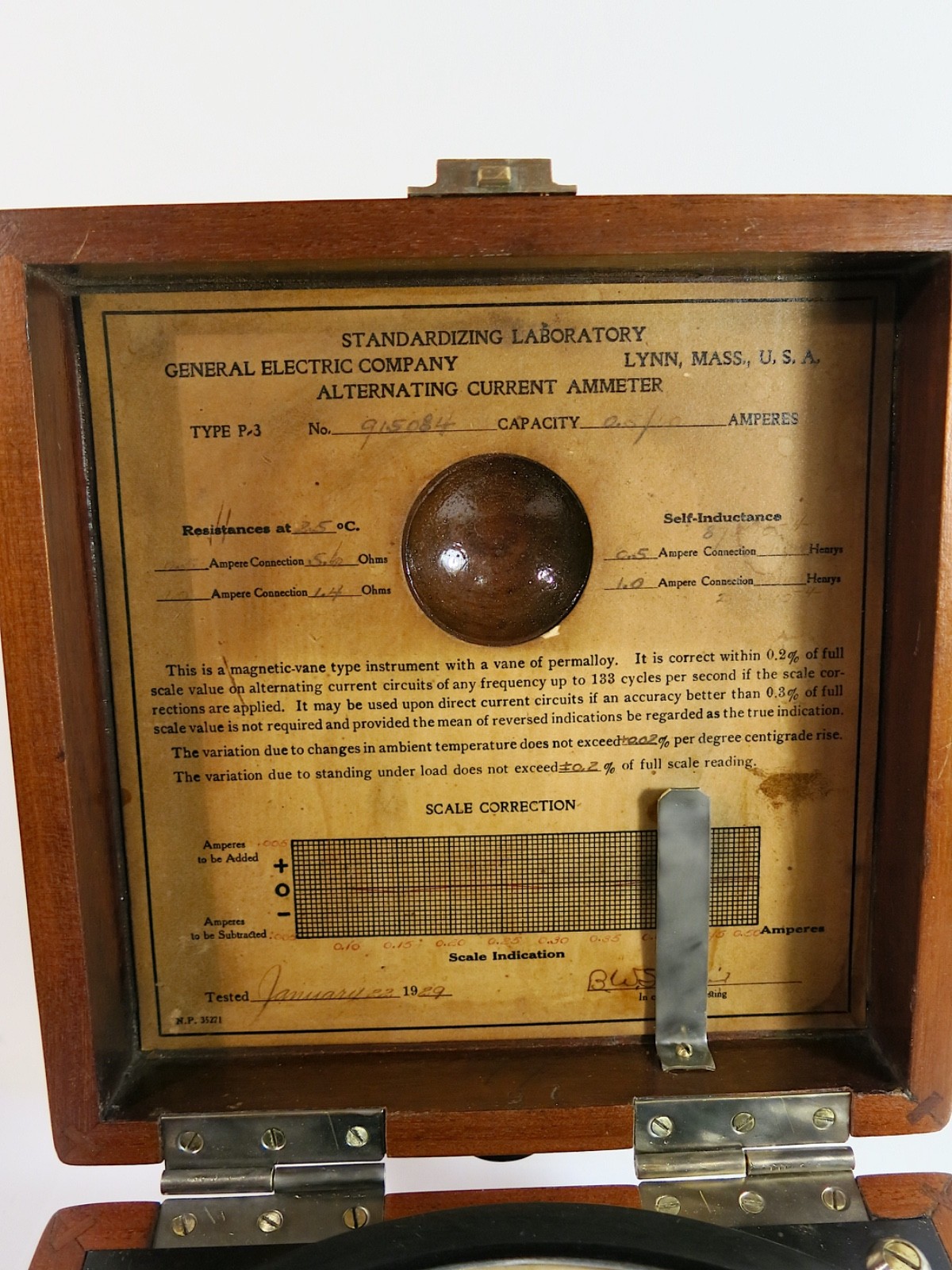Vintage 1929 GE Alternating Current Ammeter — Type P-3 — Refinished Mahogany Box