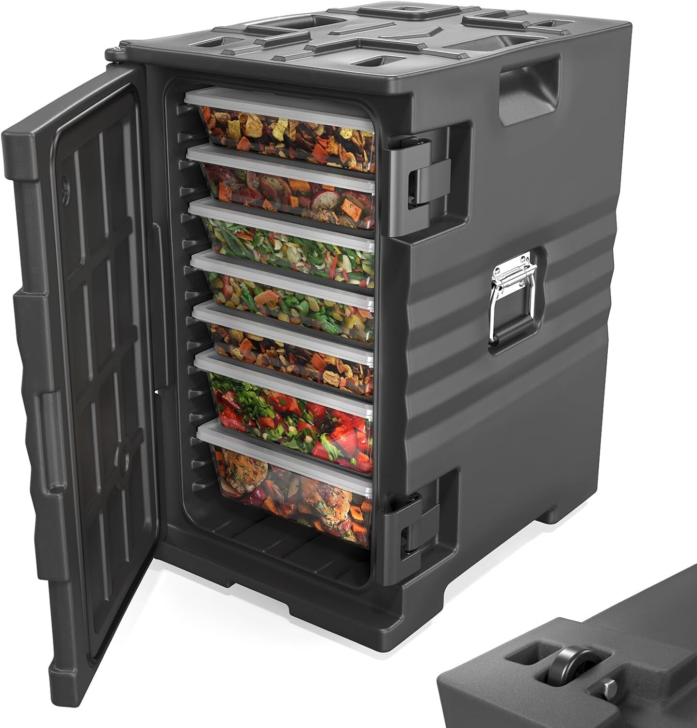 109 QT Insulated Food Pan Carrier, Hot Box Food Warmer w/Wheels / Double Buckles