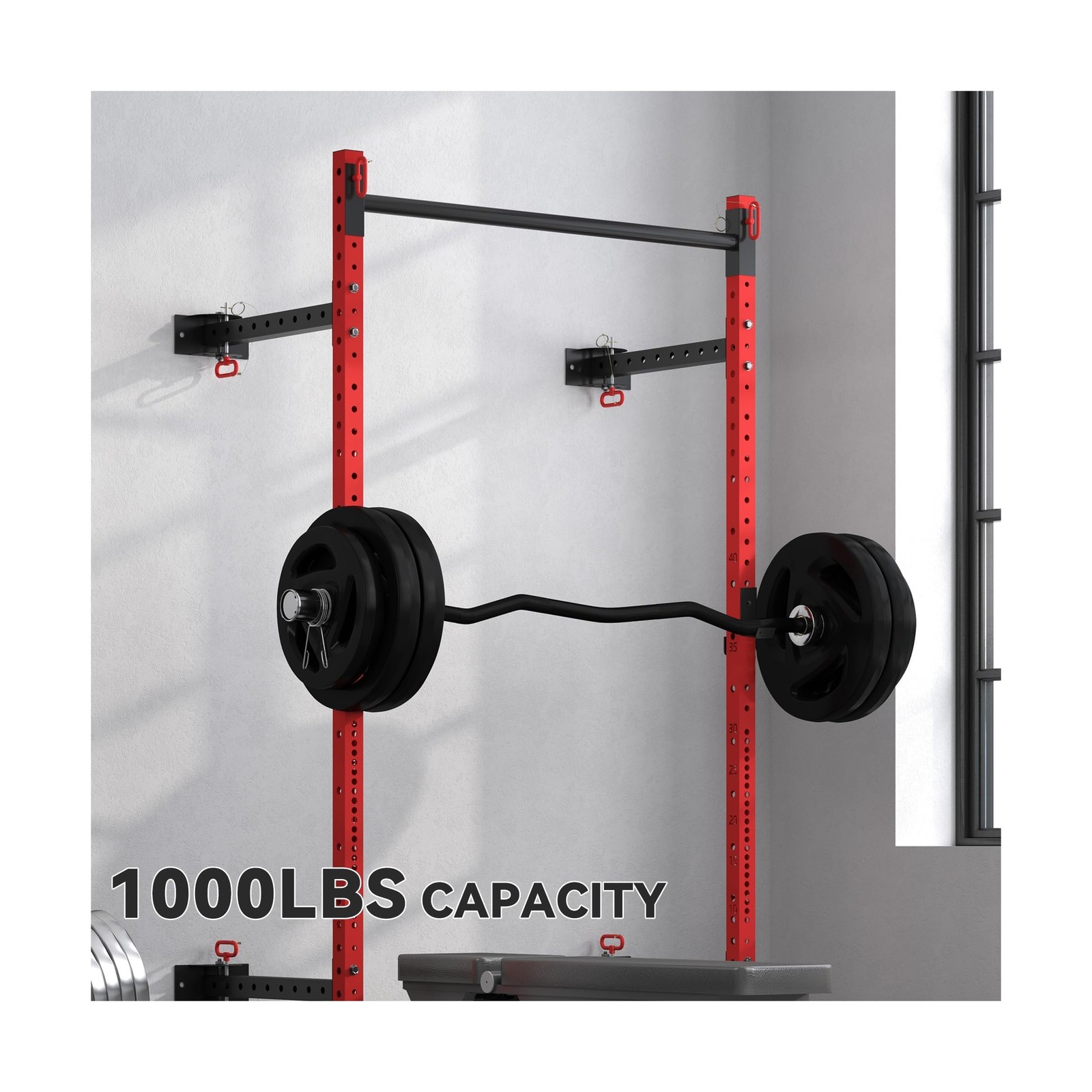 Soozier Folding Squat Rack with Adjustable Pull-Up Bar, 1000 Pounds Capacity …
