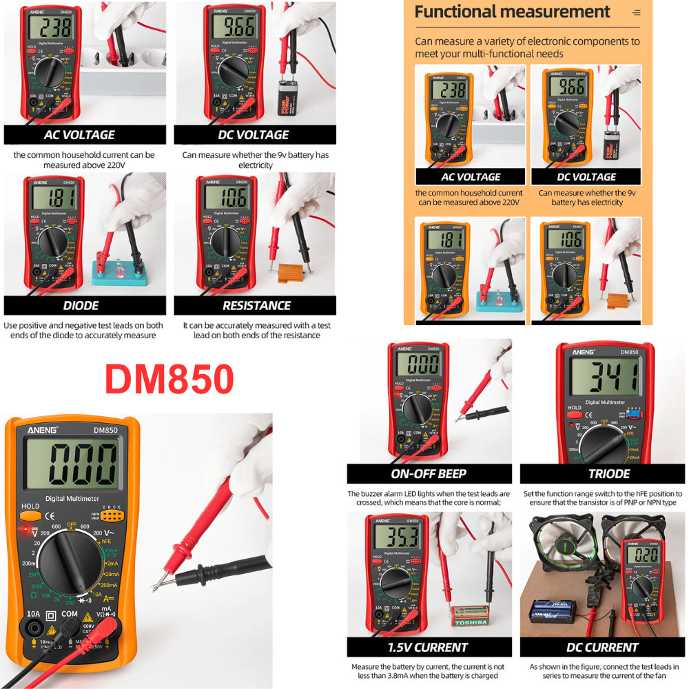 LCD Digital Multimeter Voltmeter Ammeter Ohmmeter Volt AC DC Tester Leads Meter