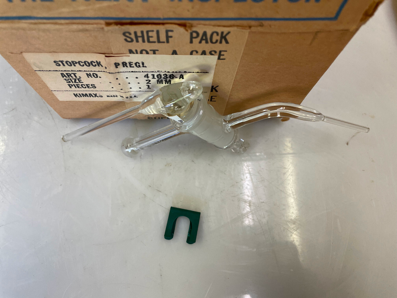 Stopcock, Kimble, 41036-A, Stopcock, 2mm Bore, 3-way, Listed as PREGL (Buret)