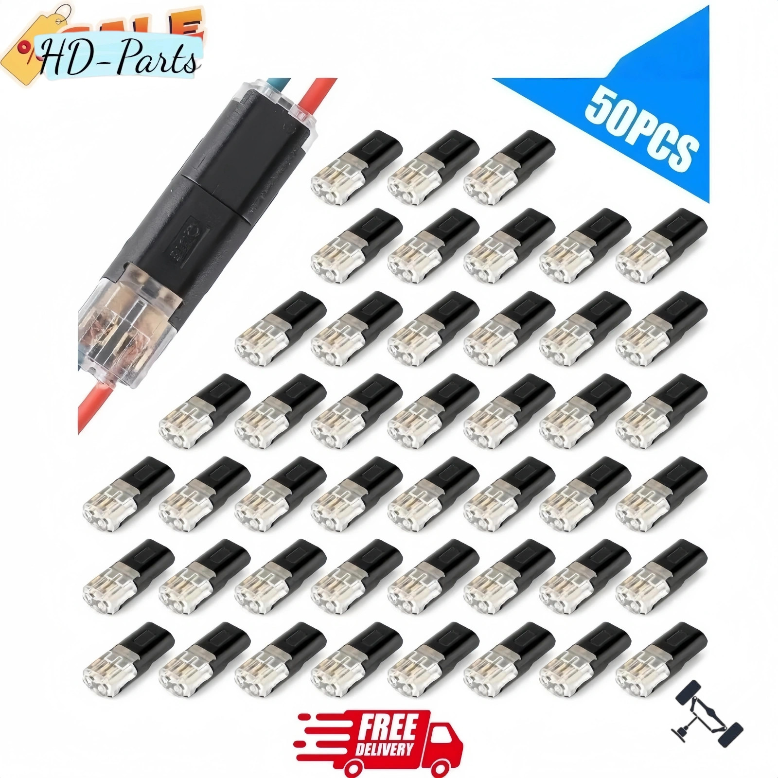 50Pcs 2-Pin Wire Cable Snap Connectors 22-18 AWG For LED Strip Speaker Wiring