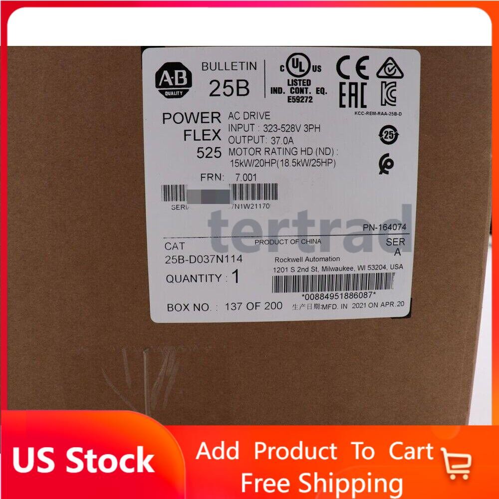 Allen-Bradley AB 25B-D037N114 PowerFlex 525 AC Drive Ser A Sealed US Free Tax