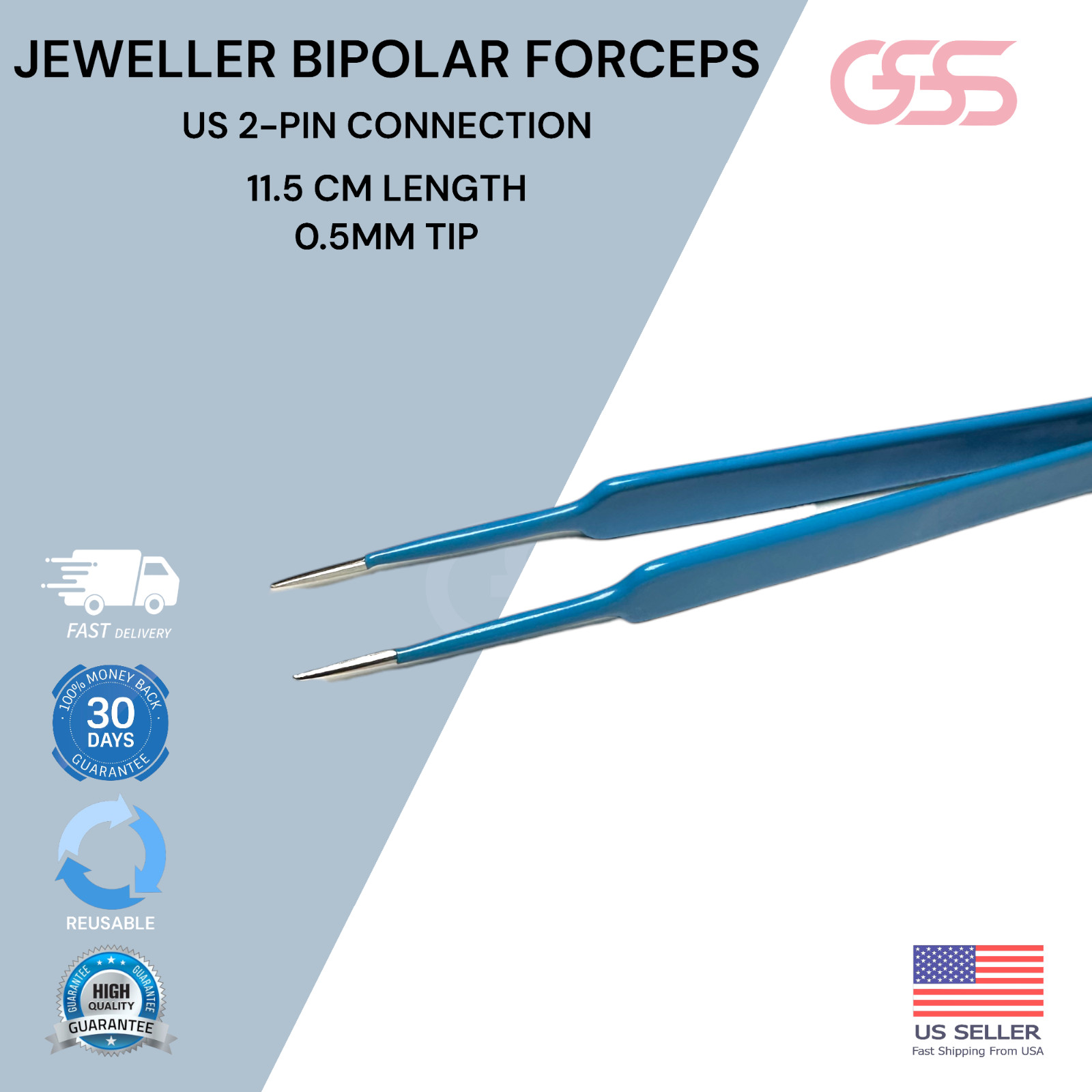 Bipolar Jeweller Ophthalmic Forceps 4.5″ Length, 0.5mm Tips (Non-Stick Tips)
