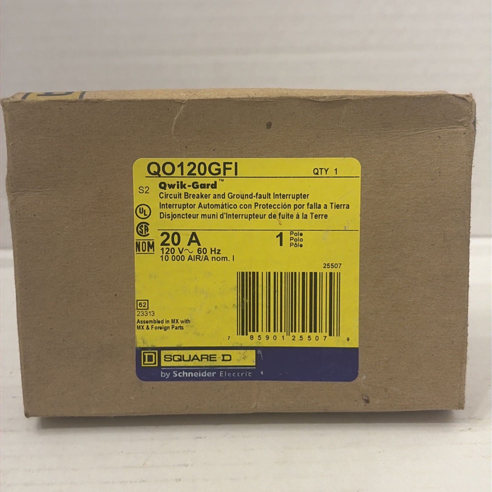 Square D QO120GFI Single Pole 20A 120V Ground Fault Circuit Breaker