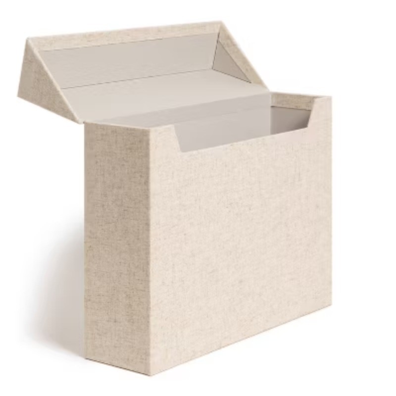 Flip Top File Box Linen Wrapped Beige