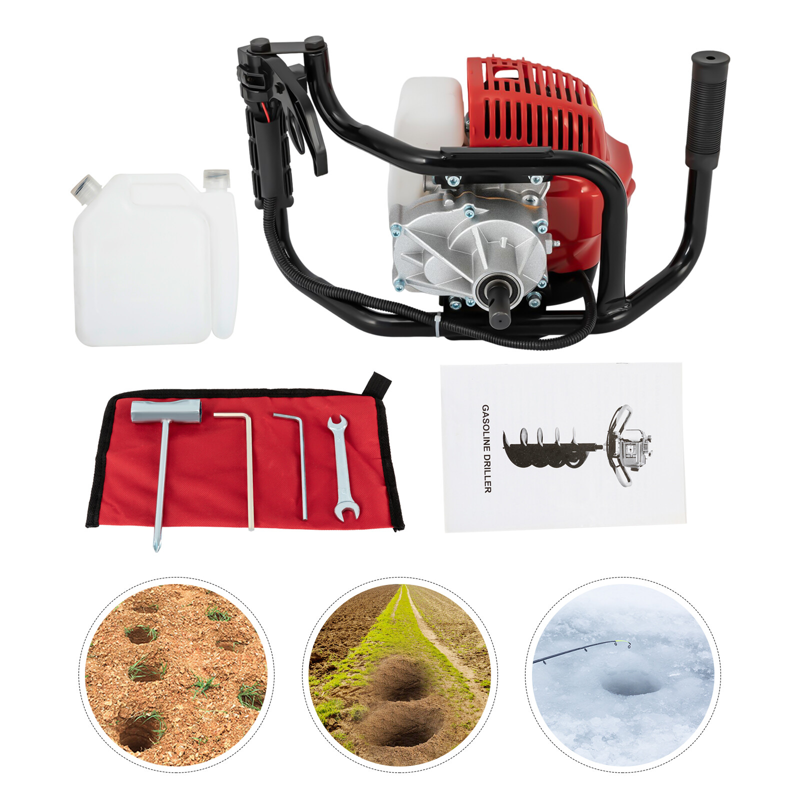 52CC Gas Powered Earth Auger Post Hole Digger Auger 2Stroke 2hp