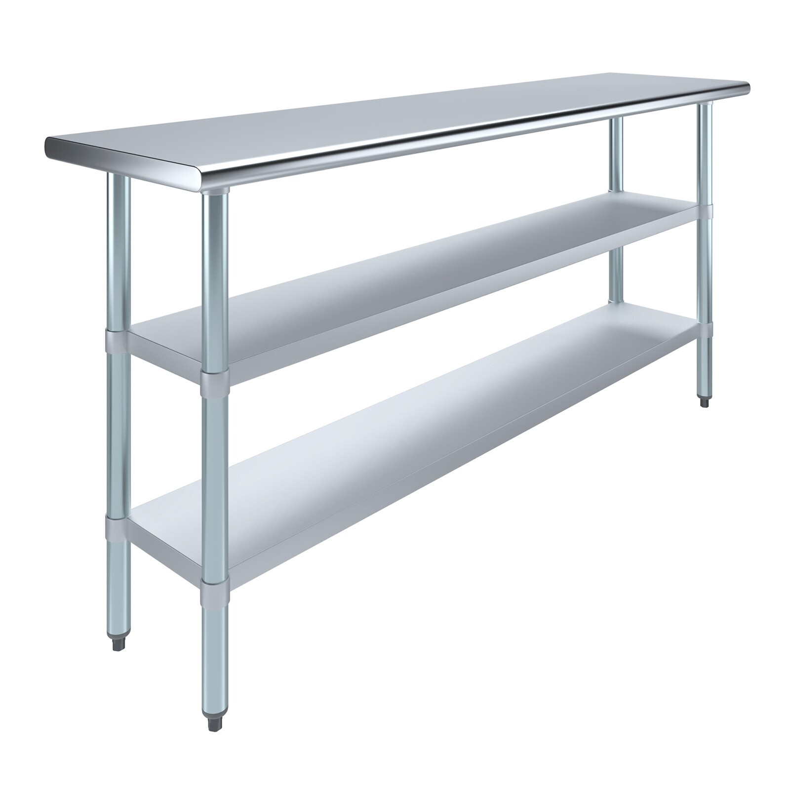 18 in. x 72 in. Stainless Steel Work Table with 2 Shelves | Metal Utility Table
