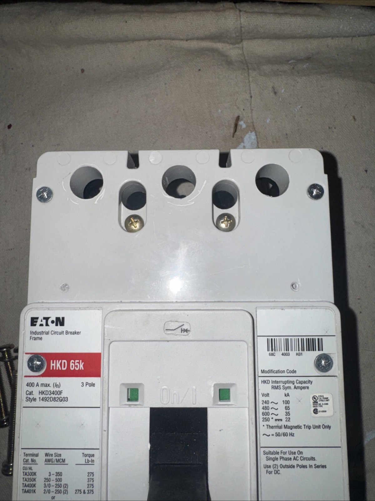Eaton HKD3400F 400amp 600v 3phase Circuit Breaker