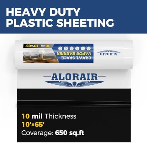 ALORAIR 10 mil Vapor Barrier for Crawl Space – 10′ x 65′ Heavy-Duty Plastic S…