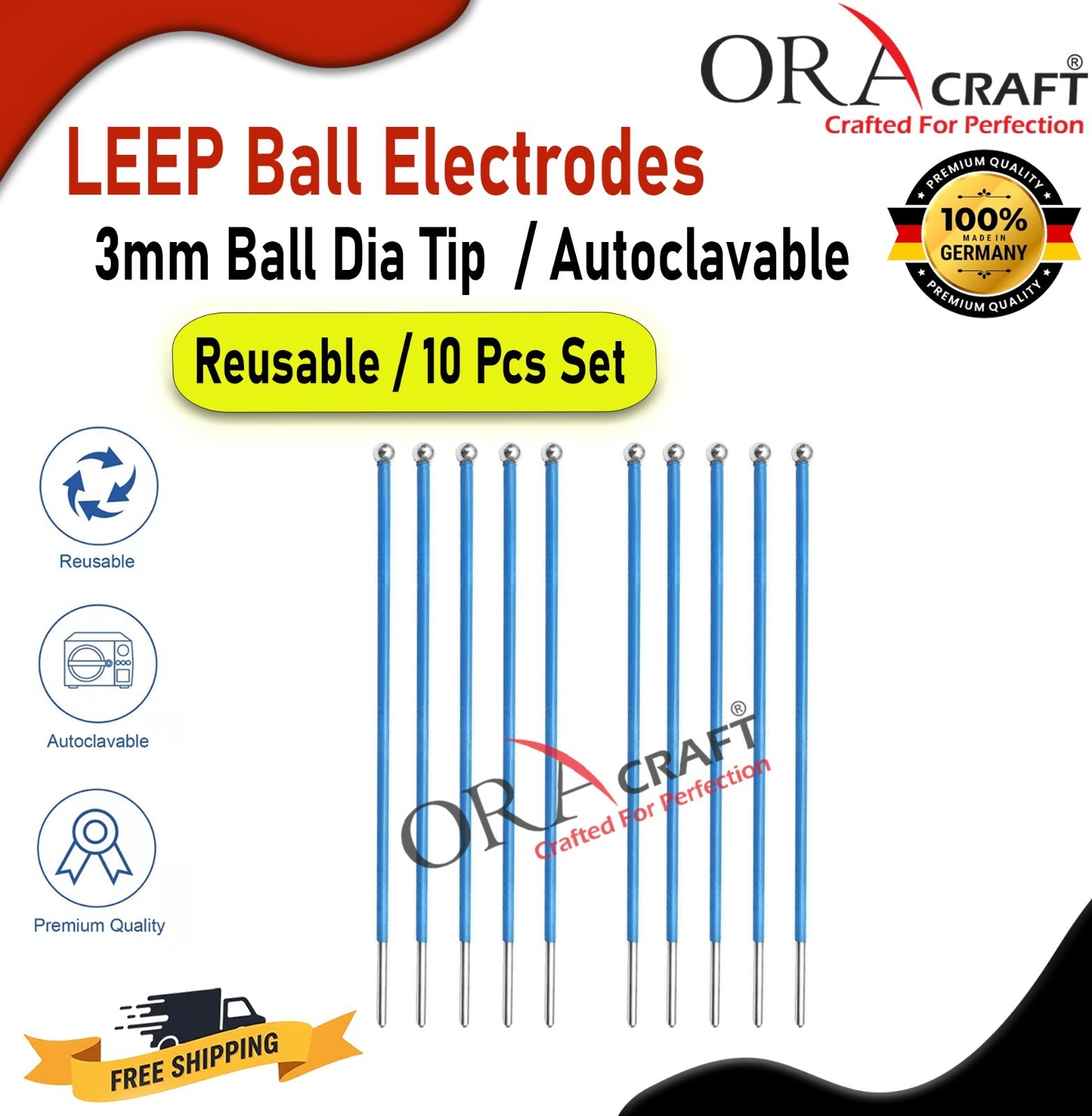 LEEP Ball Electrodes 3mm Ball Tip 10Pcs Reusable Autoclavable 10 Pcs Set