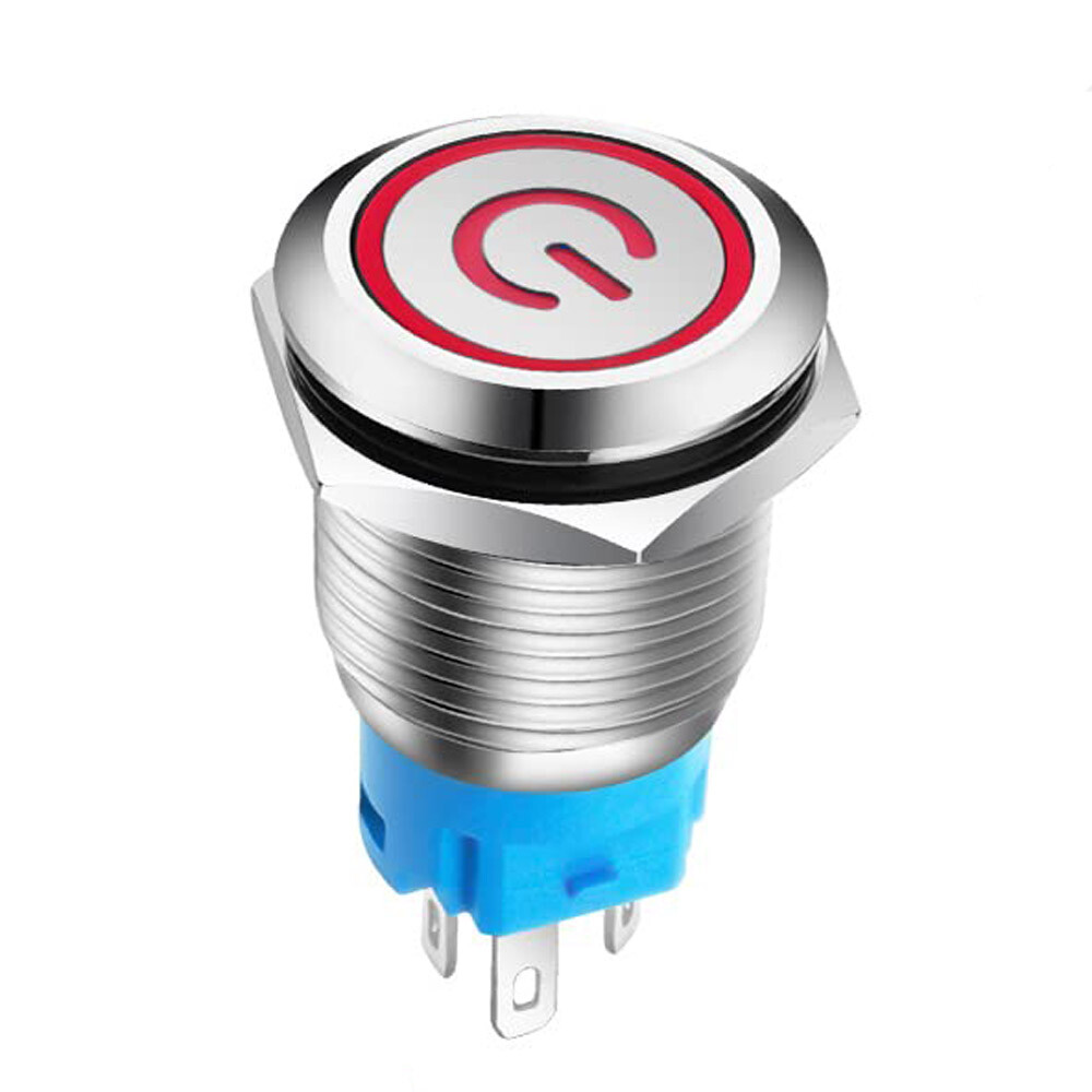 Latching Push Button Power Switch 16mm 12V LED ON OFF Waterproof Stainless Steel