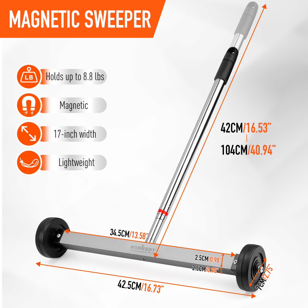 17″ Magnetic Pickup Floor Sweeper Easy Cleanup of Workshop Garage Construction