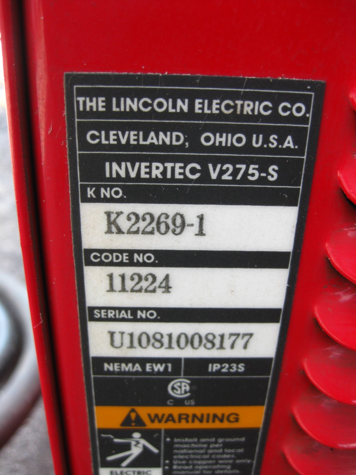 Lincoln Electric Invertec V275-S Stick TIG Welder K2269-1 208/230/460V Tested